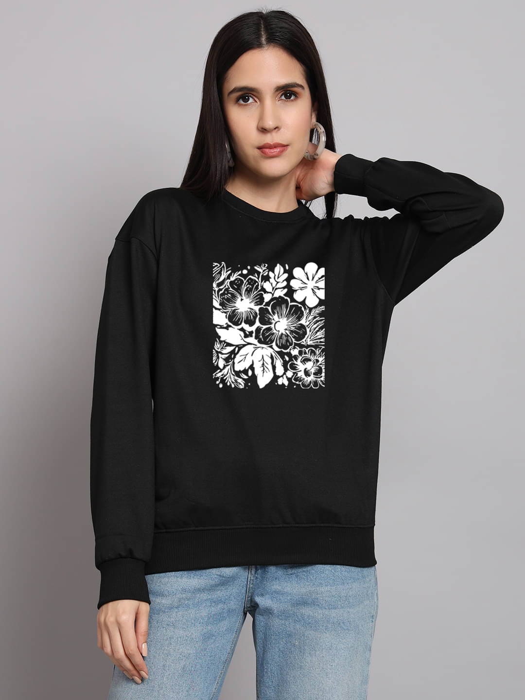 OBAAN Women Fleece Round Neck Sweatshirt ( Black ) OBAAN Women Fleece Round Neck Sweatshirt ( Black )