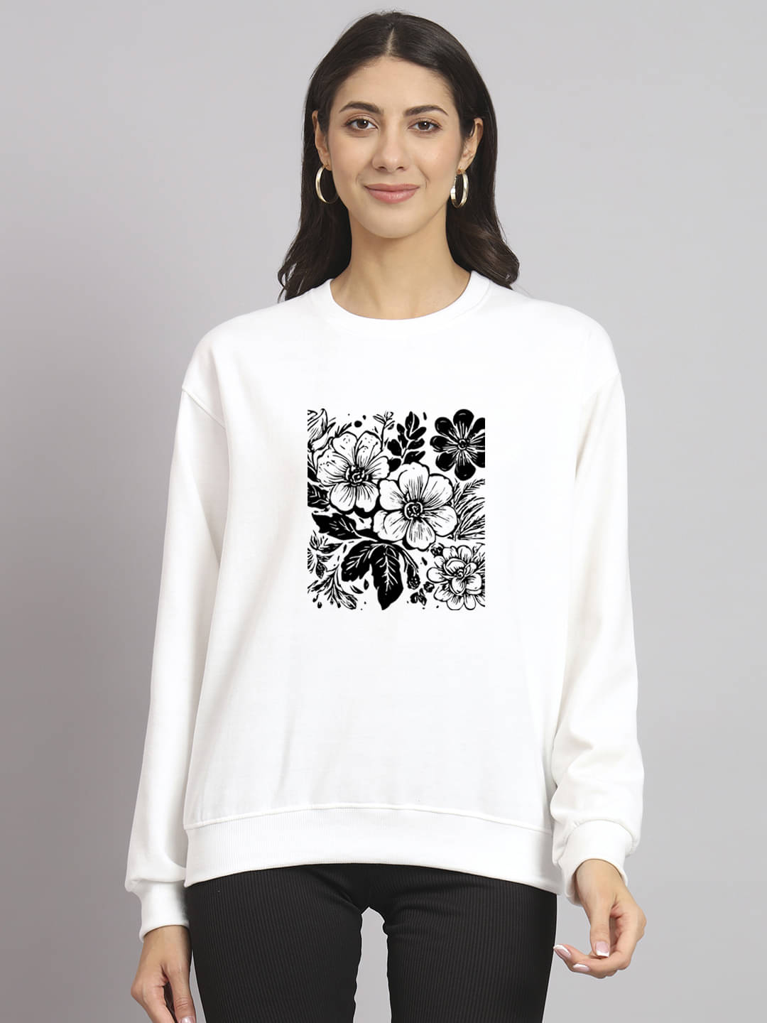     			OBAAN Women Fleece Round Neck Sweatshirt For ( White )