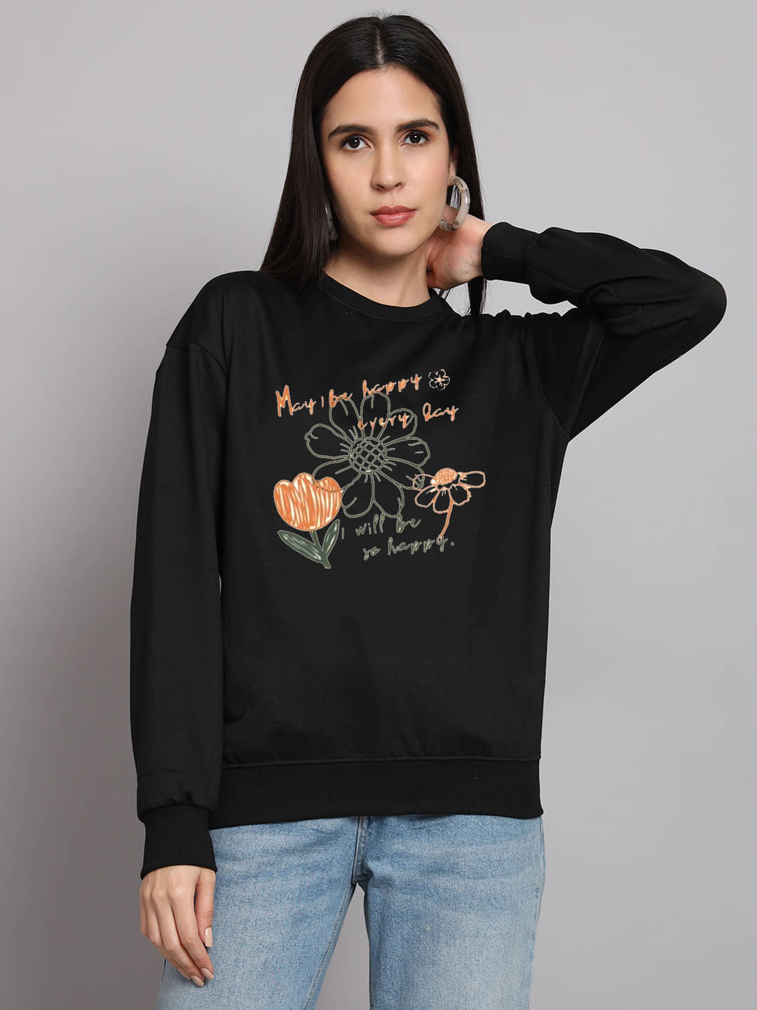 OBAAN Women Fleece Round Neck Sweatshirt ( Black ) OBAAN Women Fleece Round Neck Sweatshirt ( Black )