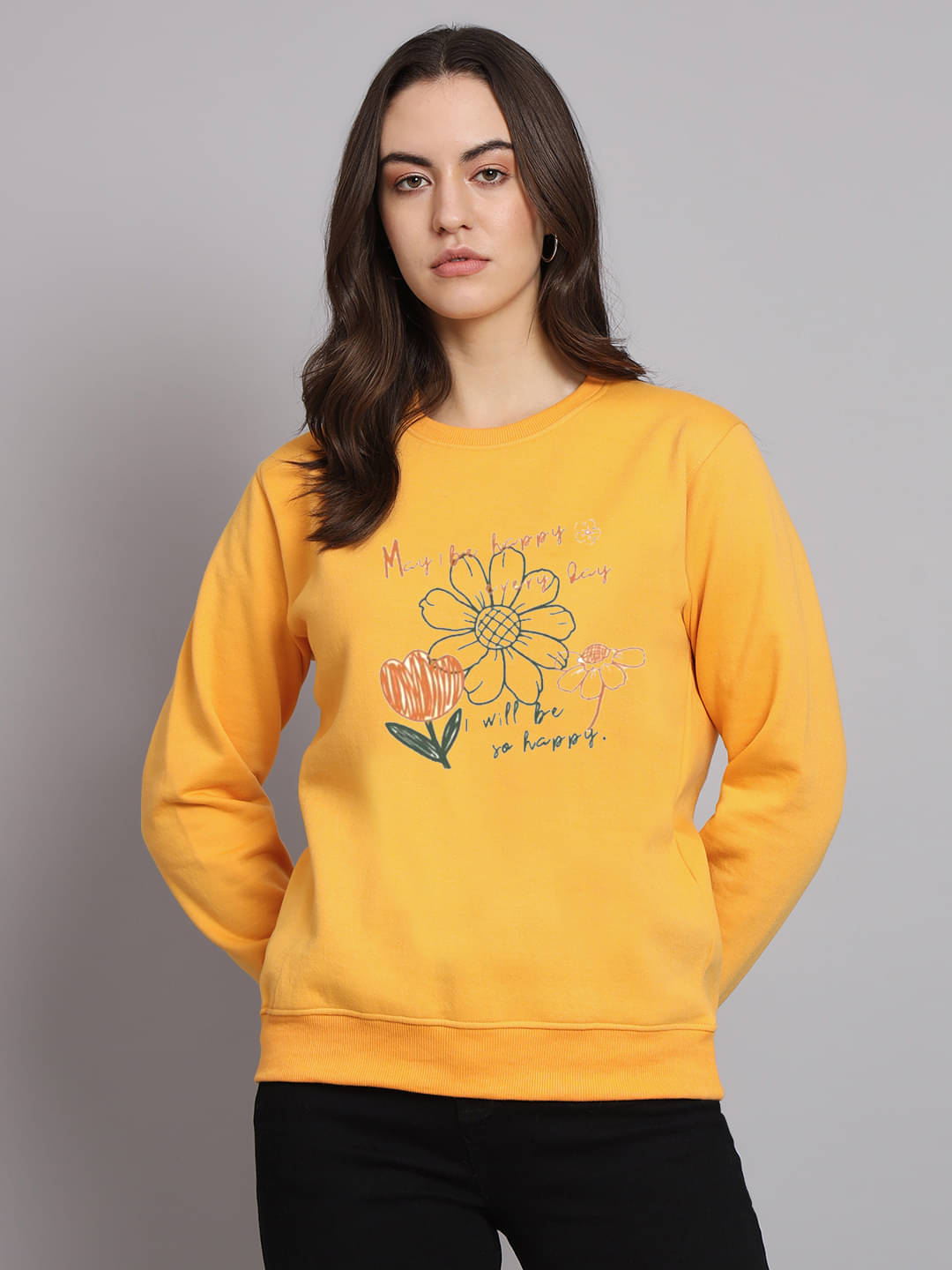OBAAN Women Fleece Round Neck Sweatshirt ( Yellow ) OBAAN Women Fleece Round Neck Sweatshirt ( Yellow )
