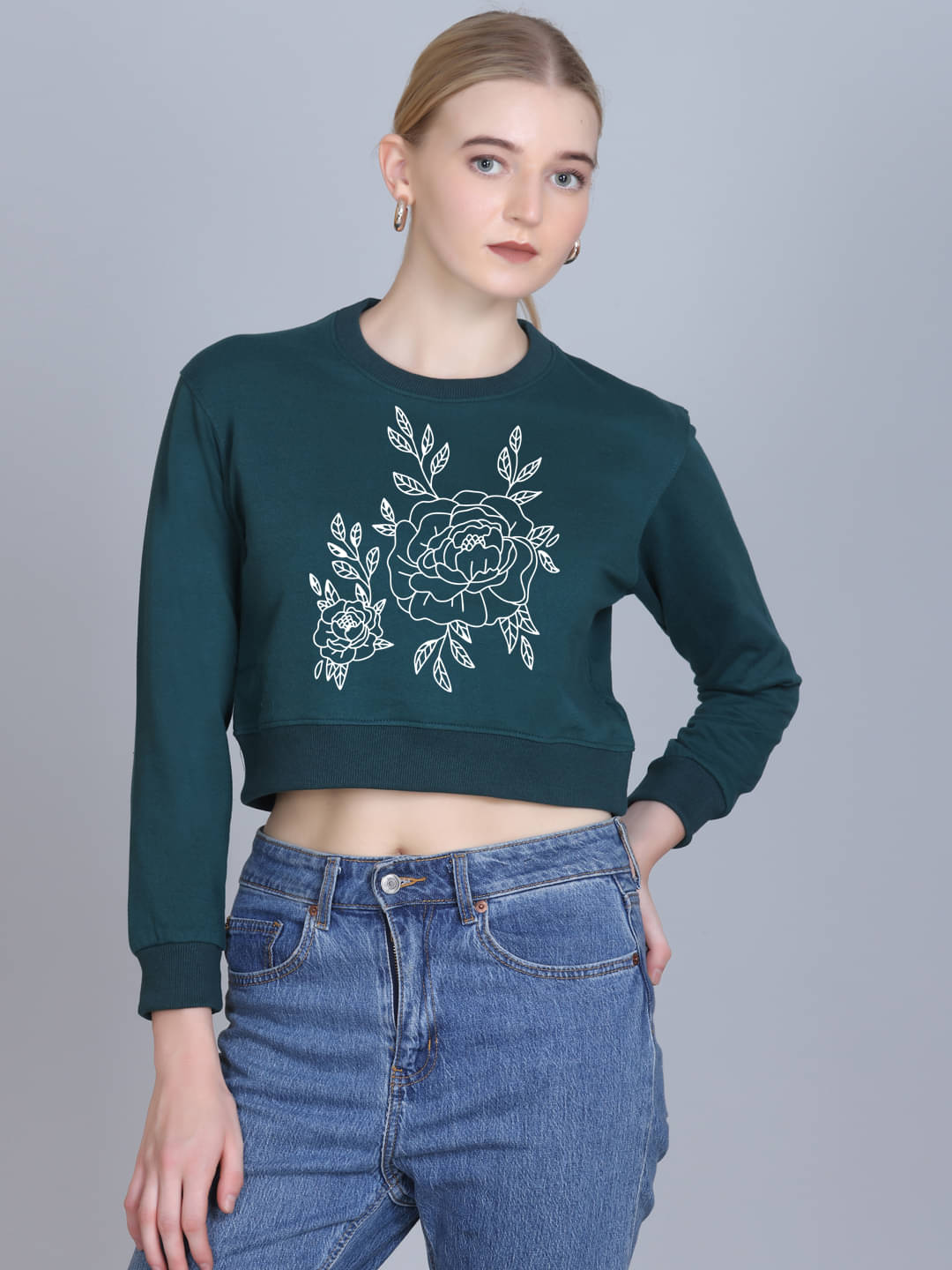     			OBAAN Women Fleece Round Neck Sweatshirt ( Green )