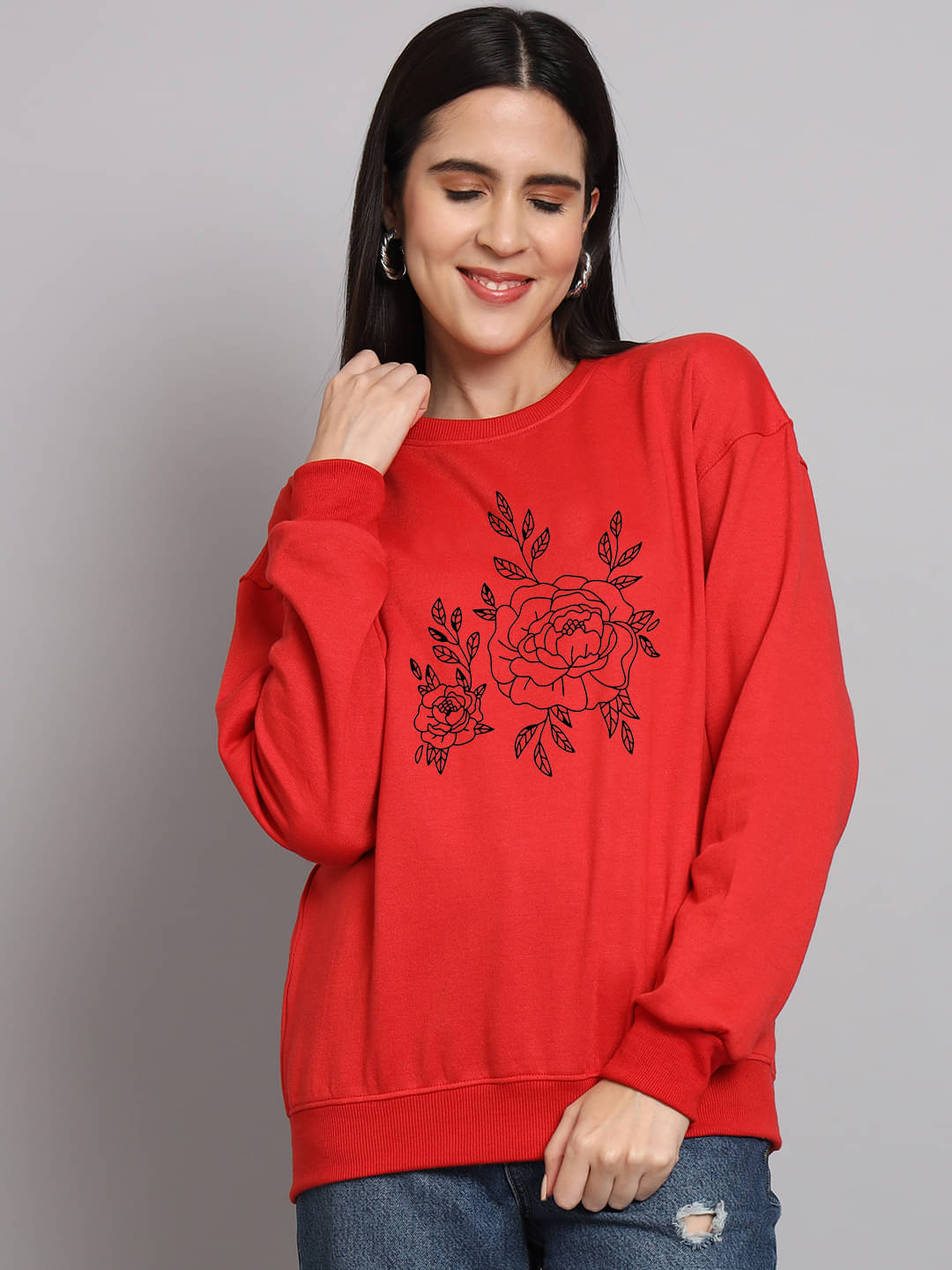 OBAAN Women Fleece Round Neck Sweatshirt ( Red ) OBAAN Women Fleece Round Neck Sweatshirt ( Red )