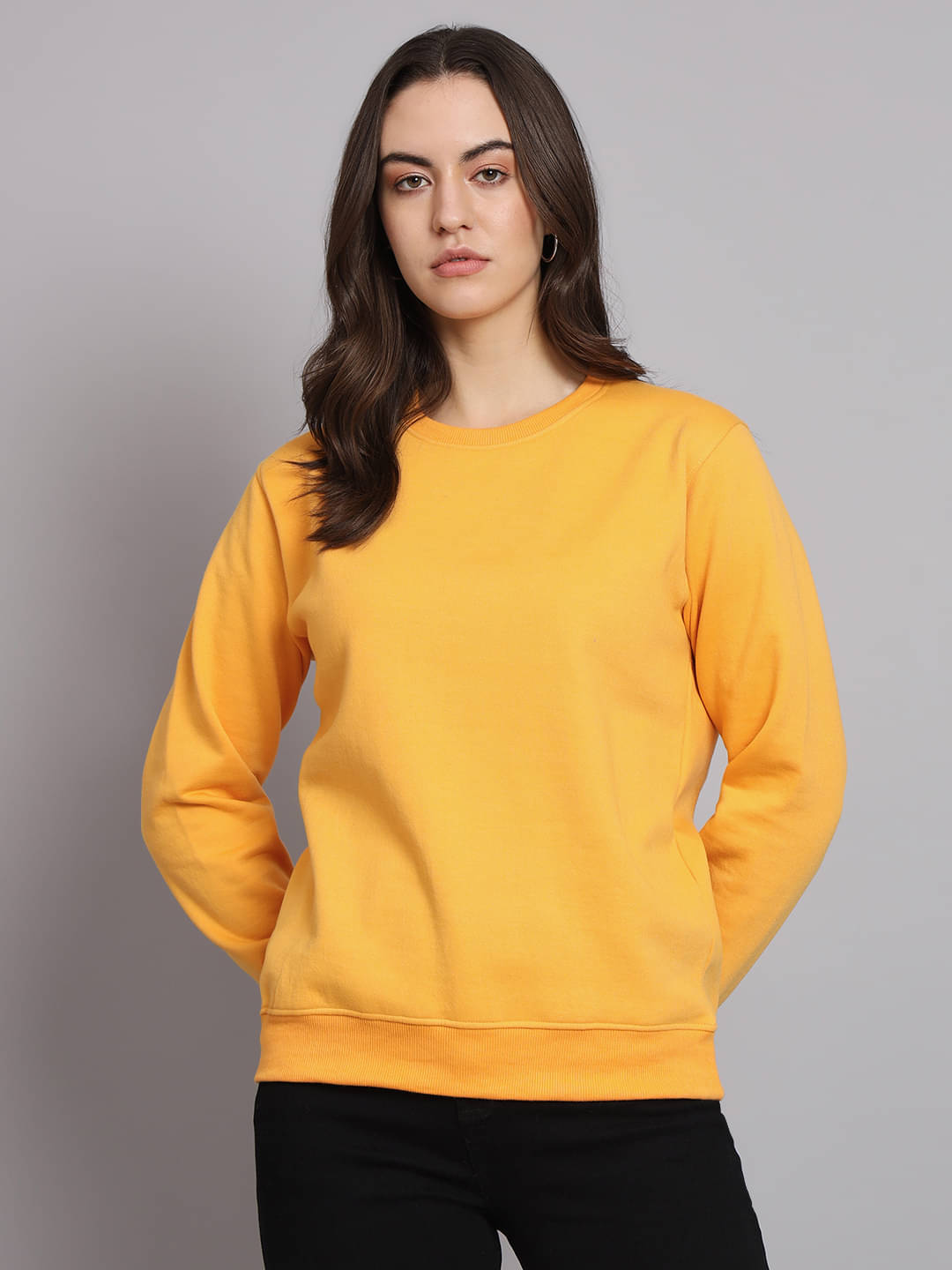 OBAAN Women Fleece Round Neck Sweatshirt ( Yellow ) OBAAN Women Fleece Round Neck Sweatshirt ( Yellow )