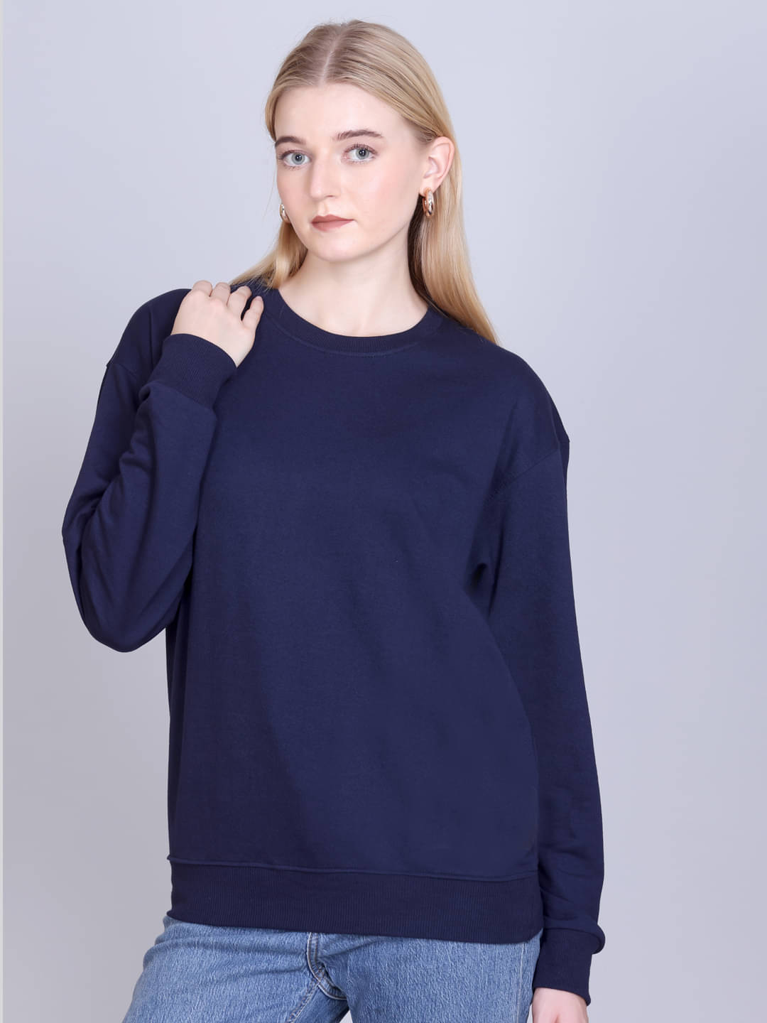 OBAAN Women Fleece Round Neck Sweatshirt ( Navy Blue ) OBAAN Women Fleece Round Neck Sweatshirt ( Navy Blue )