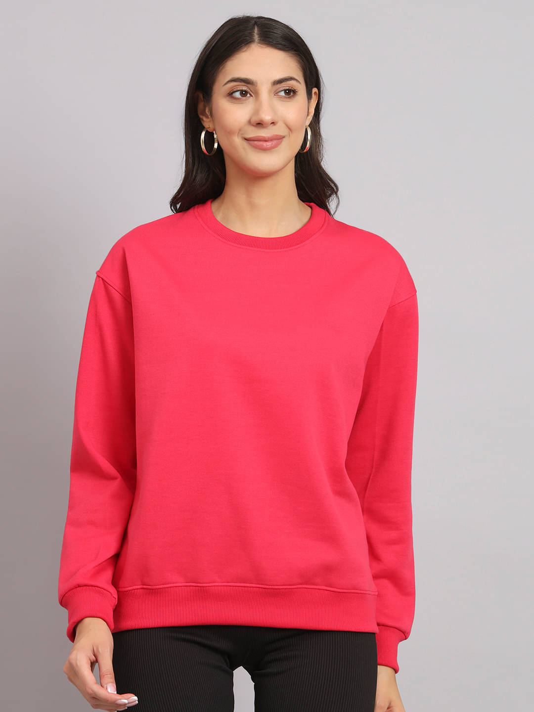 OBAAN Women Fleece Round Neck Sweatshirt ( Pink ) OBAAN Women Fleece Round Neck Sweatshirt ( Pink )