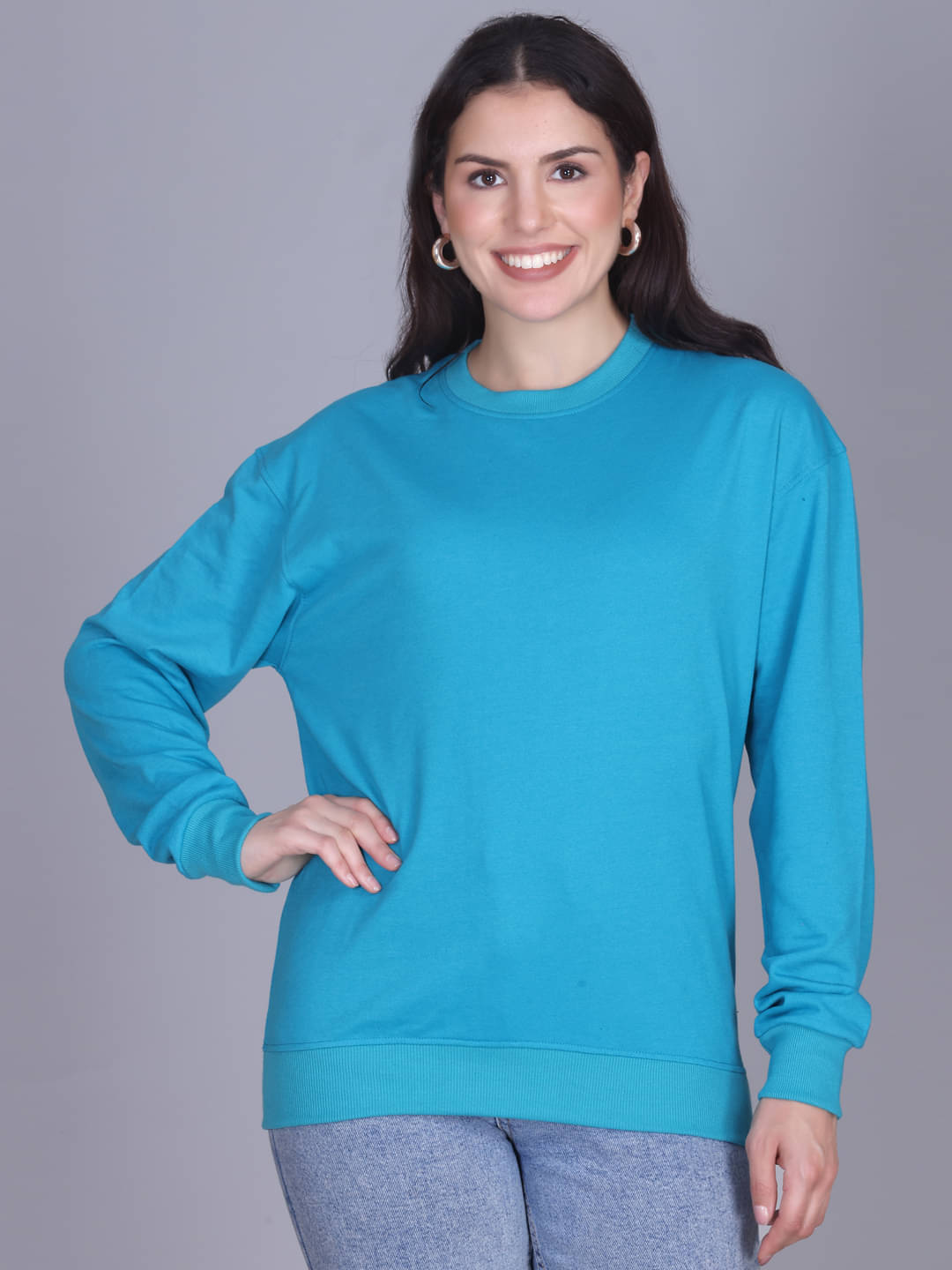 OBAAN Women Fleece Round Neck Sweatshirt ( Blue ) OBAAN Women Fleece Round Neck Sweatshirt ( Blue )