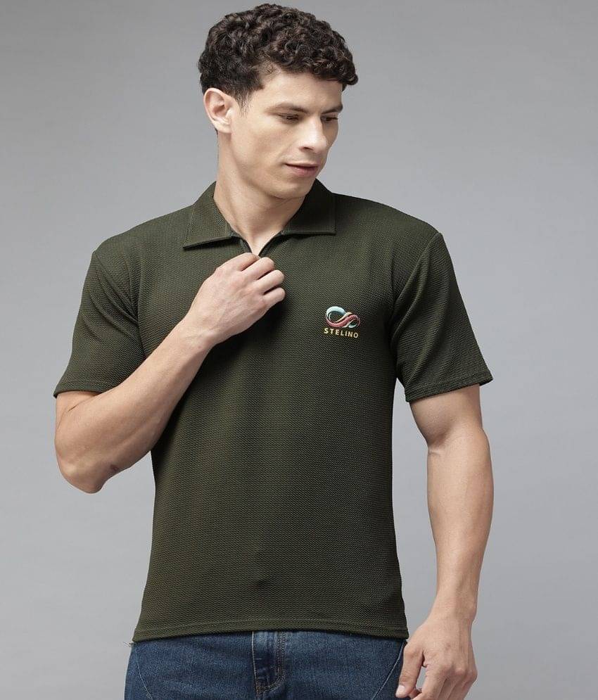    			Stelino Men Cotton Blend Regular Fit Self Design Polo T Shirt ( Mint Green )