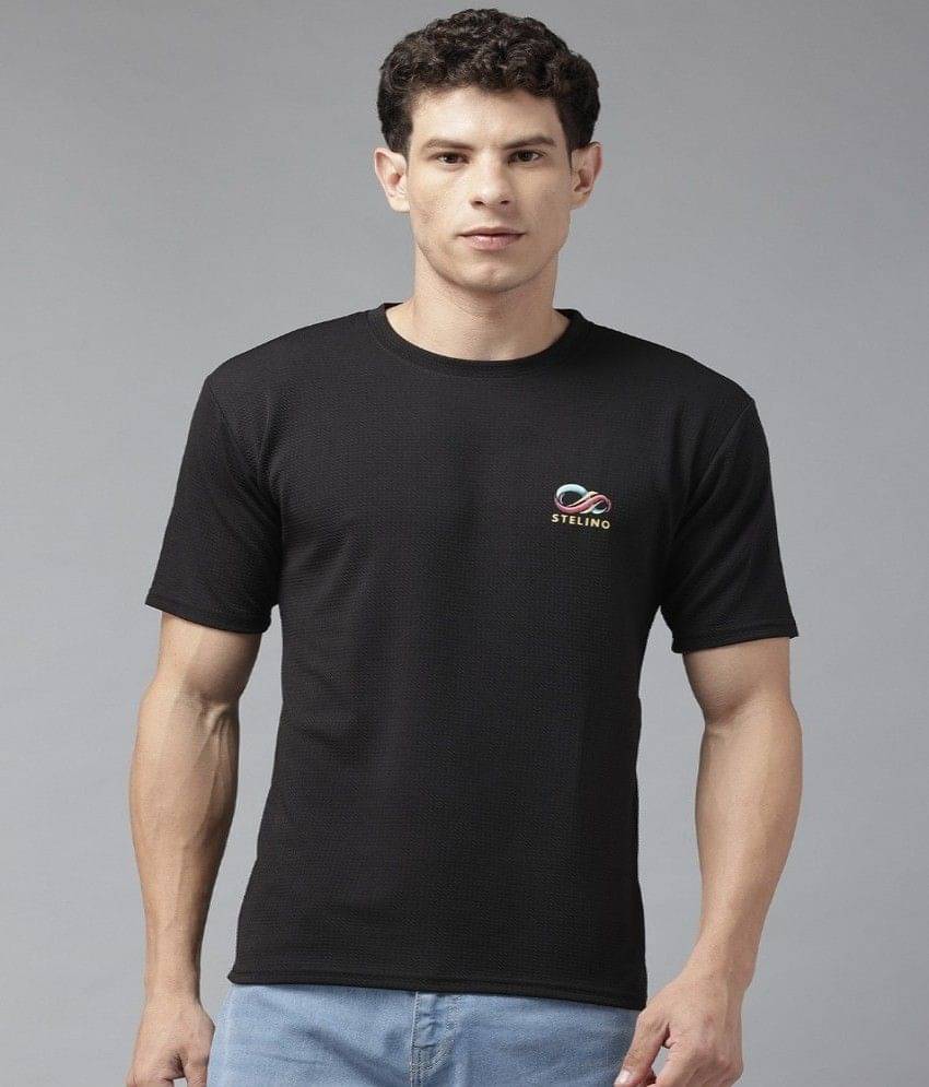 Stelino Men Cotton Blend Regular Fit Self Design T-Shirt ( Black ) Stelino Men Cotton Blend Regular Fit Self Design T-Shirt ( Black )