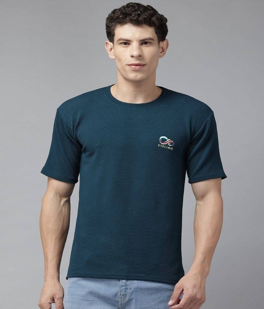     			Stelino Men Cotton Blend Regular Fit Self Design T-Shirt ( Blue )