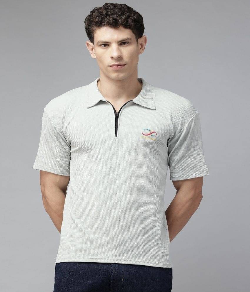     			Stelino Men Cotton Blend Regular Fit Self Design Polo T Shirt ( Grey )