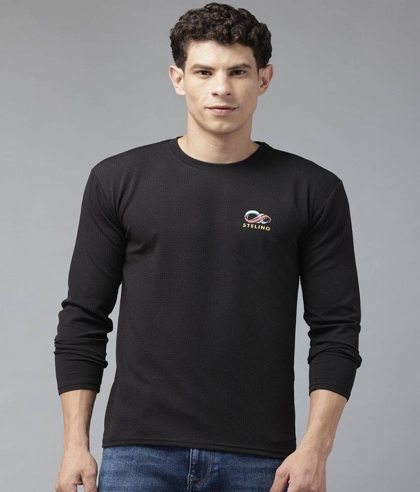 Stelino Men Cotton Blend Regular Fit Self Design T-Shirt ( Black ) Stelino Men Cotton Blend Regular Fit Self Design T-Shirt ( Black )