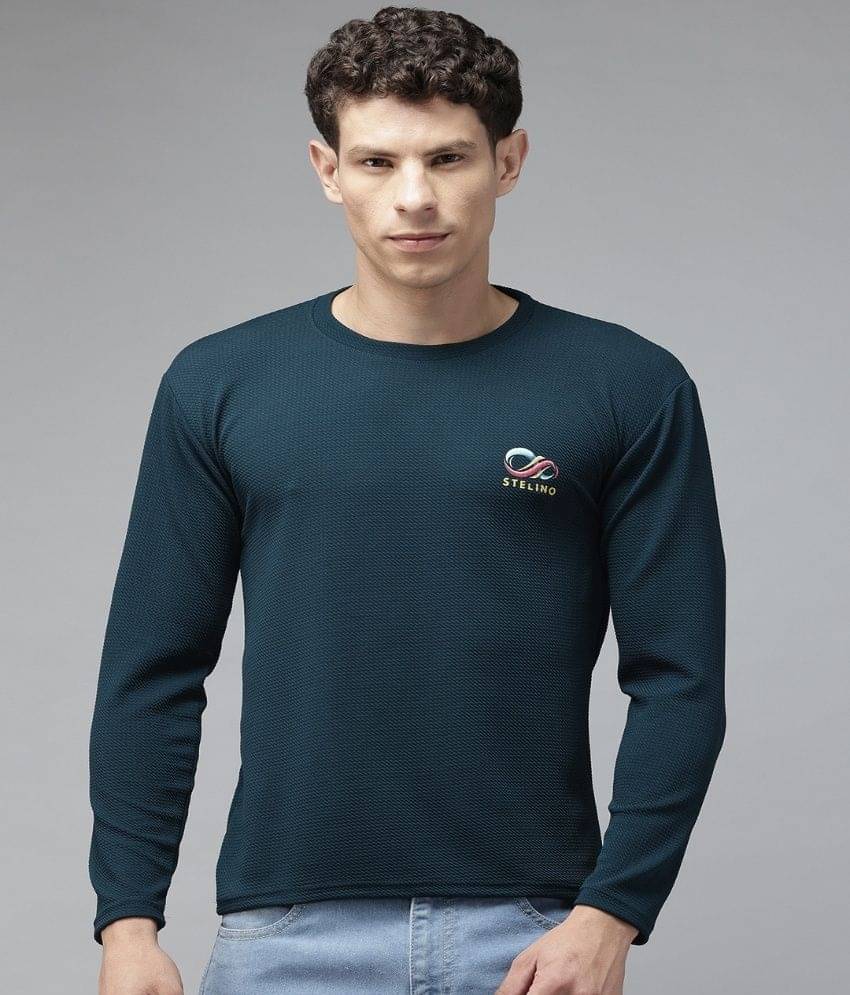     			Stelino Men Cotton Blend Regular Fit Self Design T-Shirt ( Blue )