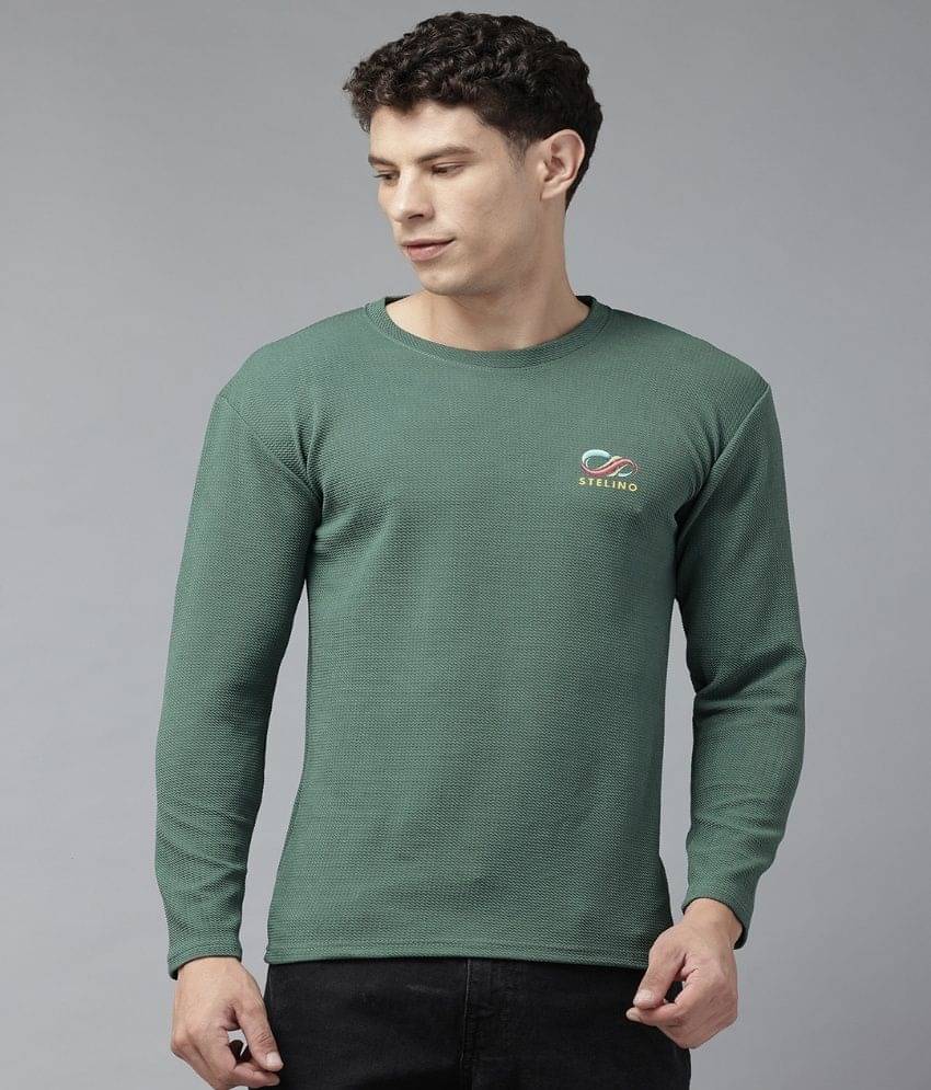     			Stelino Men Cotton Blend Regular Fit Self Design T-Shirt ( Green )