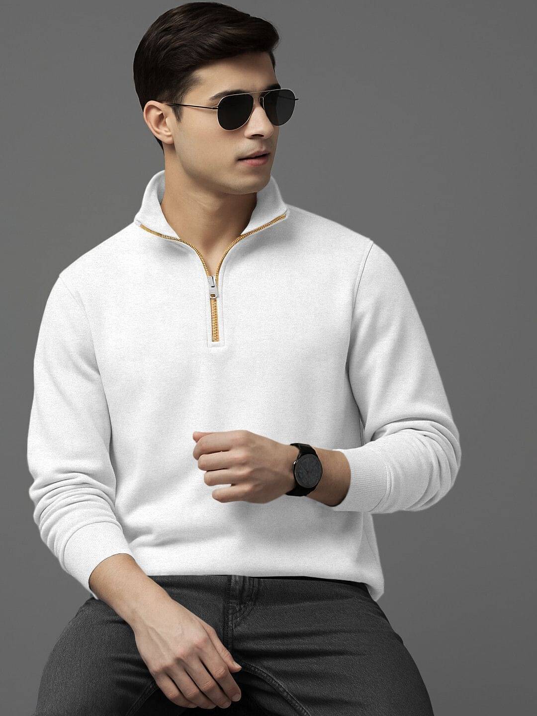 Tripr Cotton Blend High Neck Men's Sweatshirt - White ( Pack of 1 ) Tripr Cotton Blend High Neck Men's Sweatshirt - White ( Pack of 1 )