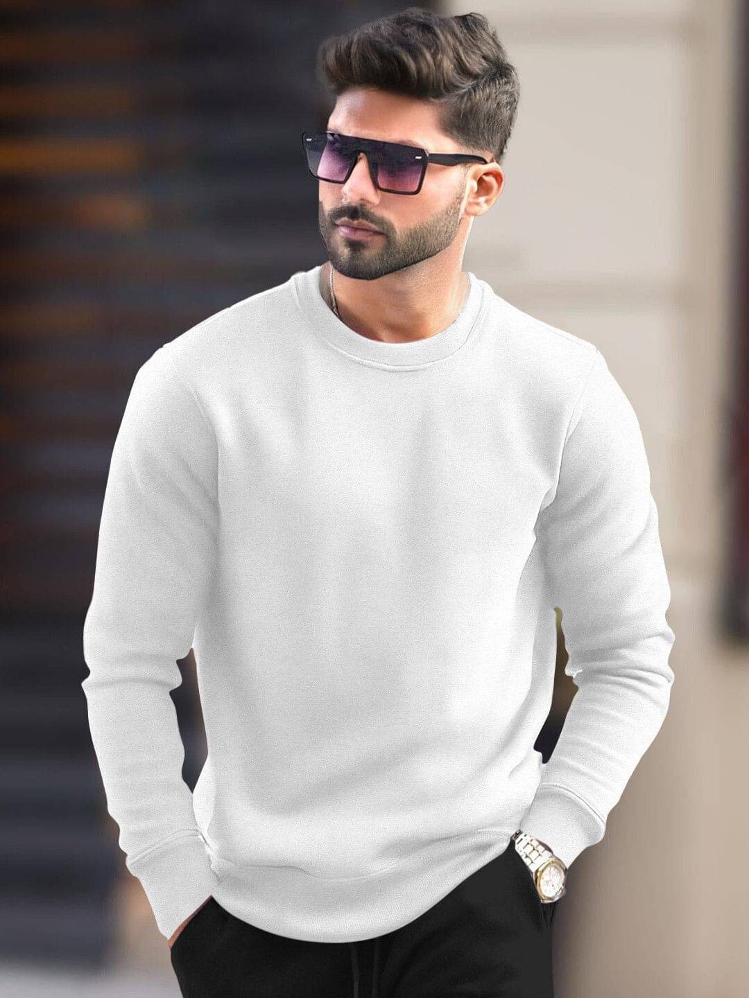 Tripr Cotton Blend Round Neck Men's Sweatshirt - White ( Pack of 1 ) Tripr Cotton Blend Round Neck Men's Sweatshirt - White ( Pack of 1 )