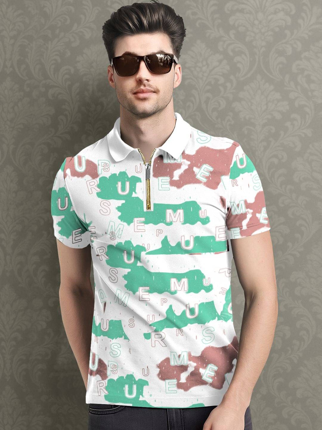     			Tripr Men Cotton Blend Regular Fit Printed Polo T Shirt ( White )