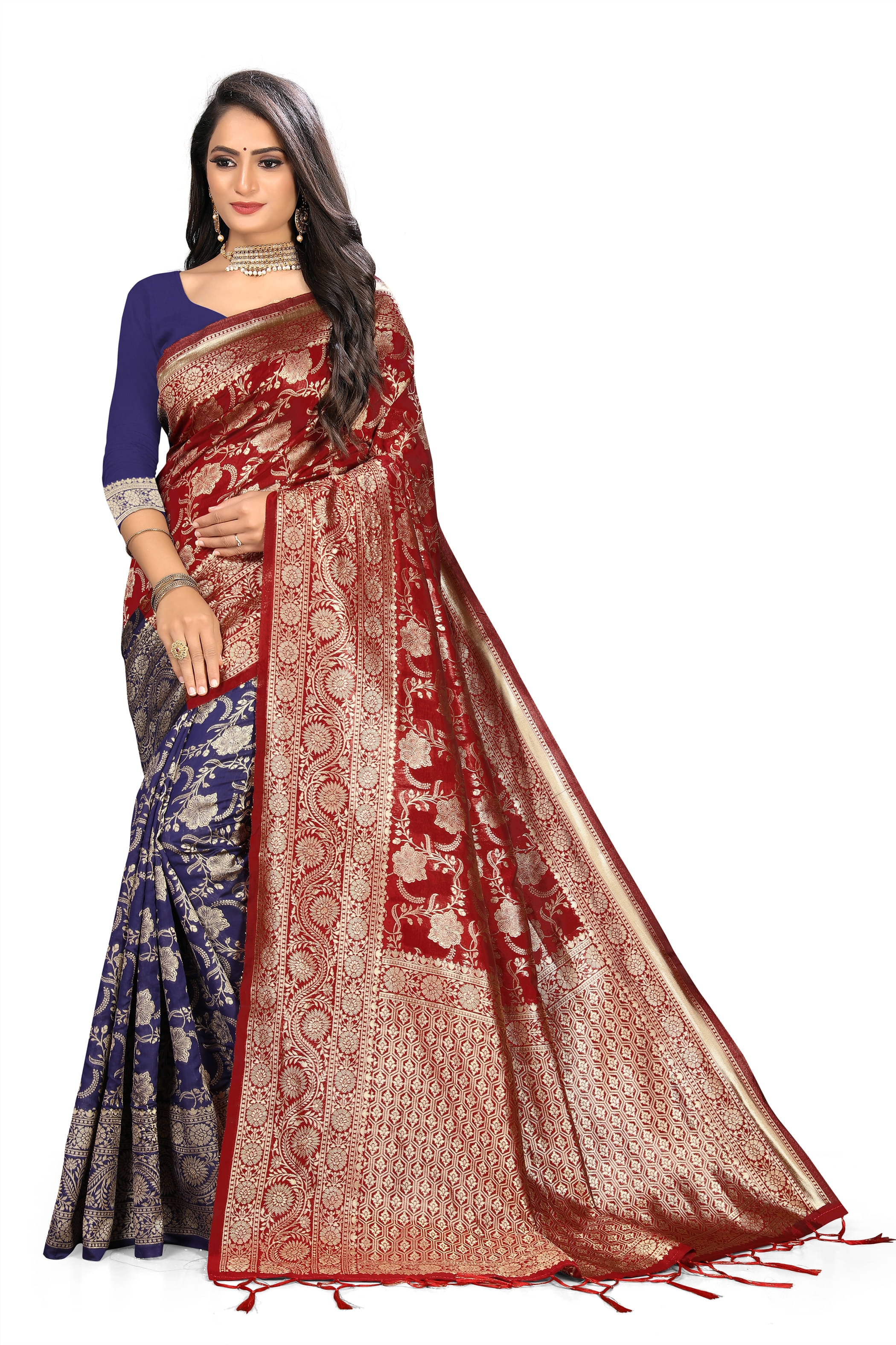     			VEDANT VASTRAM Art Silk Woven Design Regular Saree With Unstitched Blouse Piece ( Maroon )