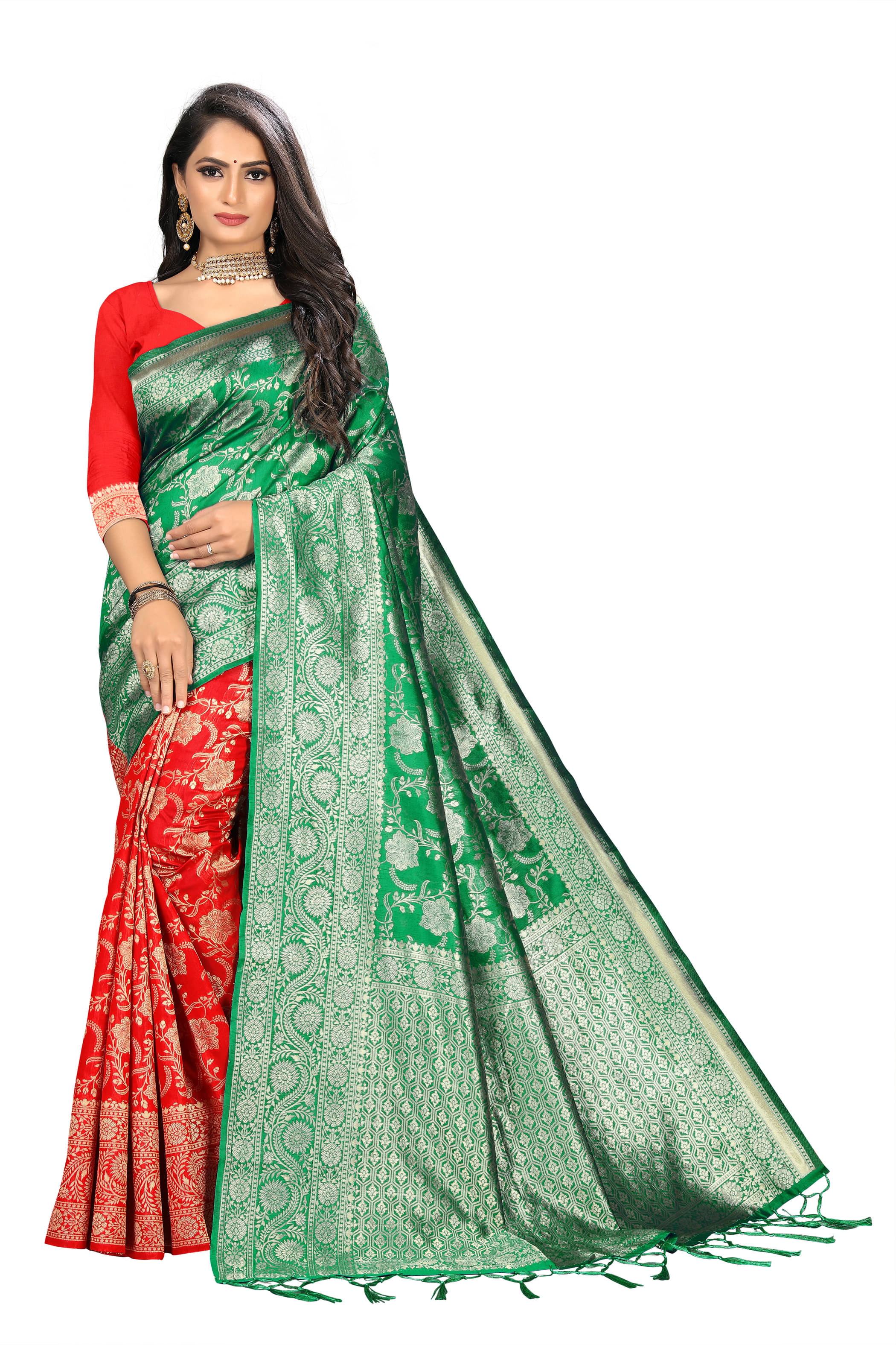 VEDANT VASTRAM Art Silk Woven Design Regular Saree With Unstitched Blouse Piece ( Green ) VEDANT VASTRAM Art Silk Woven Design Regular Saree With Unstitched Blouse Piece ( Green )