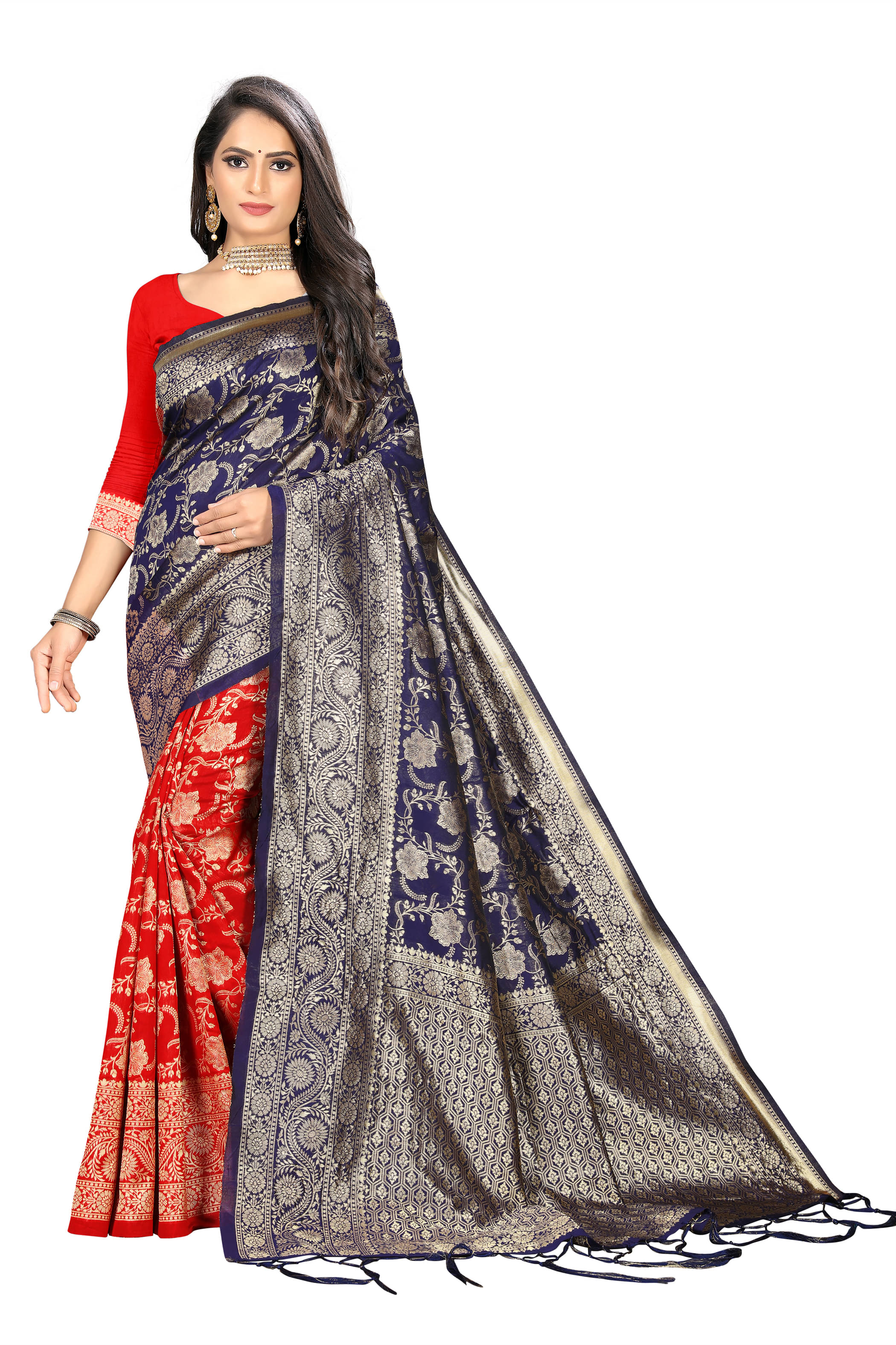     			VEDANT VASTRAM Art Silk Woven Design Regular Saree With Unstitched Blouse Piece ( Navy Blue )