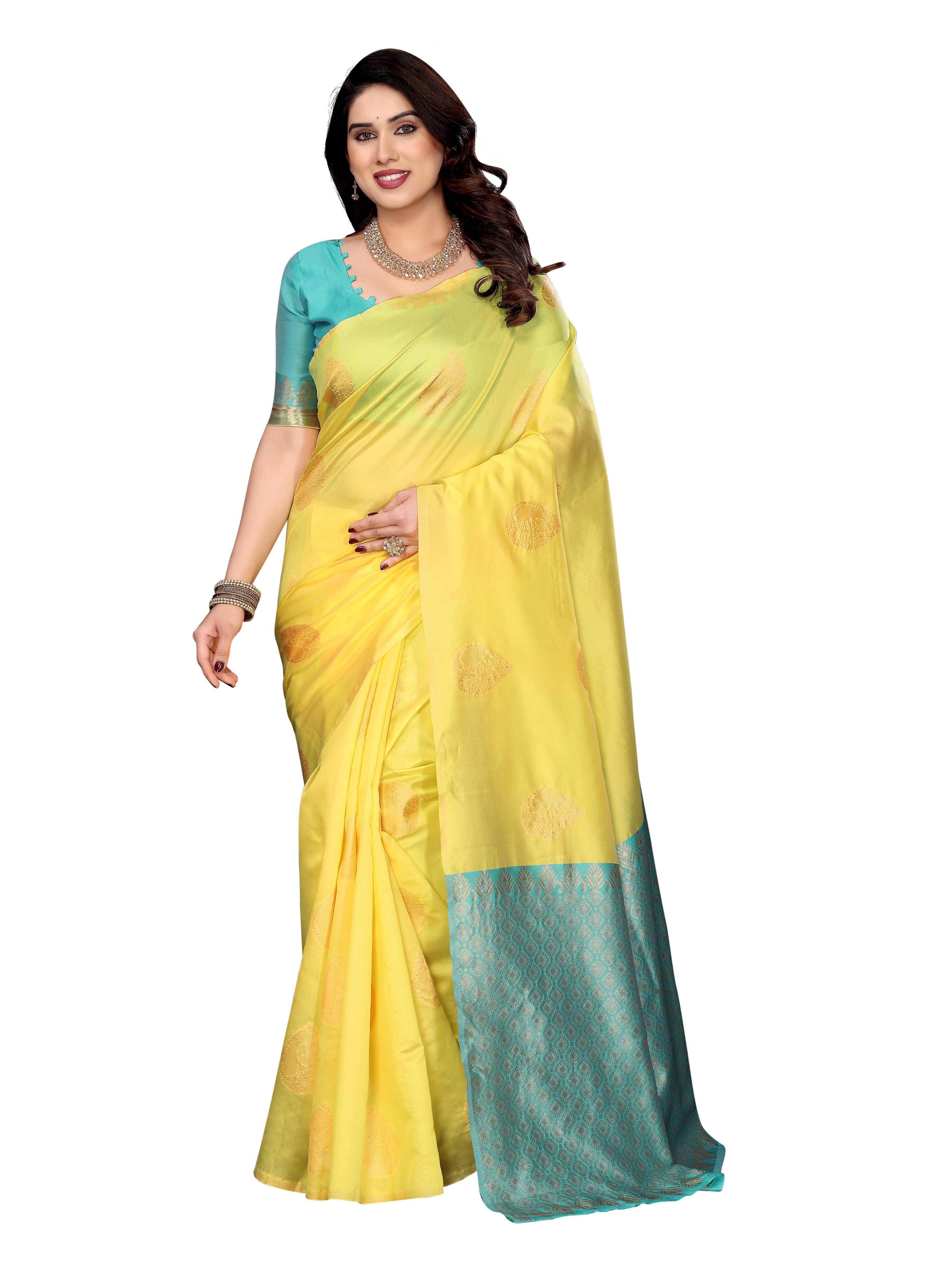 VEDANT VASTRAM Art Silk Woven Design Regular Saree With Unstitched Blouse Piece ( Yellow )     			VEDANT VASTRAM Art Silk Woven Design Regular Saree With Unstitched Blouse Piece ( Yellow )