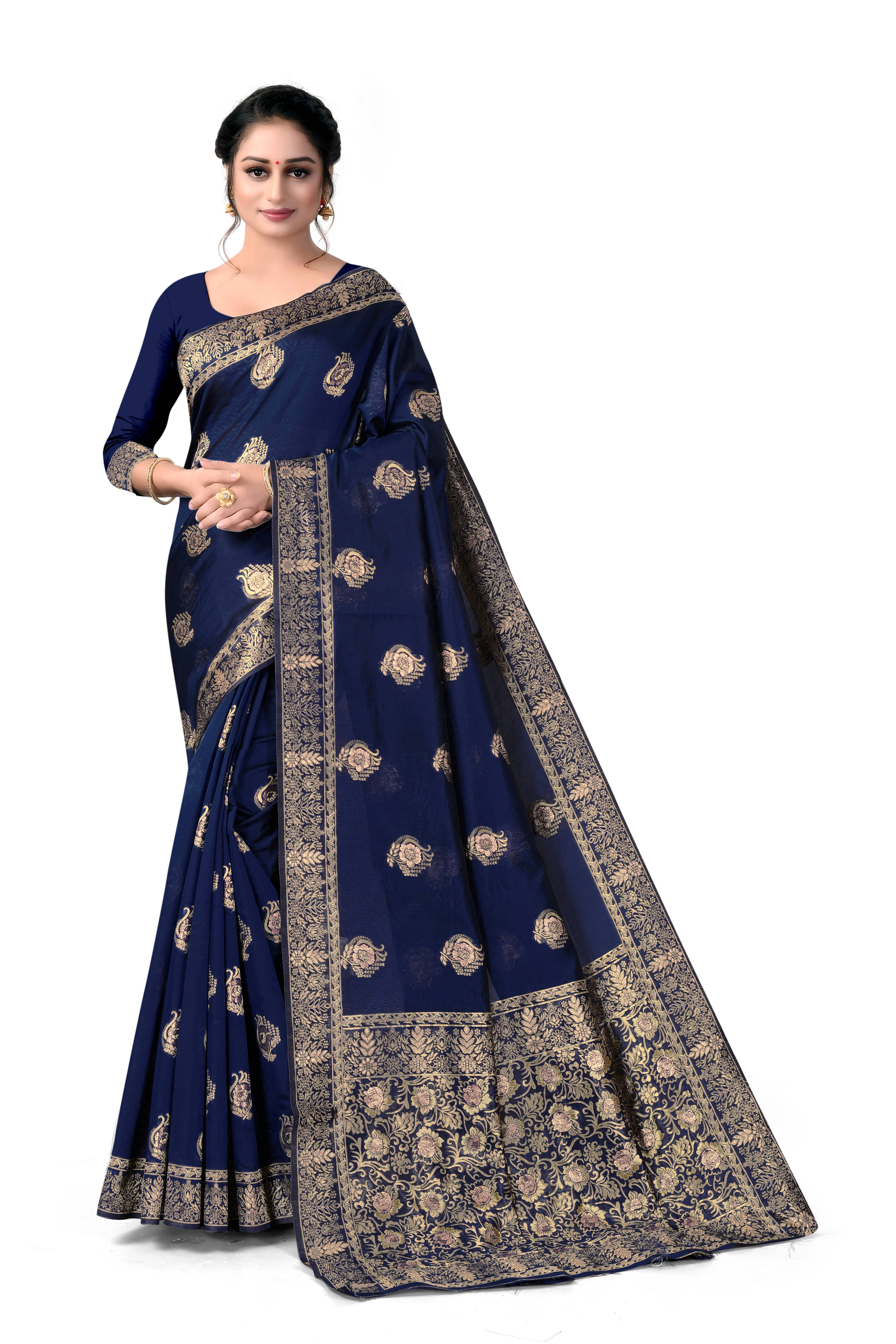 VEDANT VASTRAM Art Silk Woven Design Regular Saree With Unstitched Blouse Piece ( Navy Blue ) VEDANT VASTRAM Art Silk Woven Design Regular Saree With Unstitched Blouse Piece ( Navy Blue )