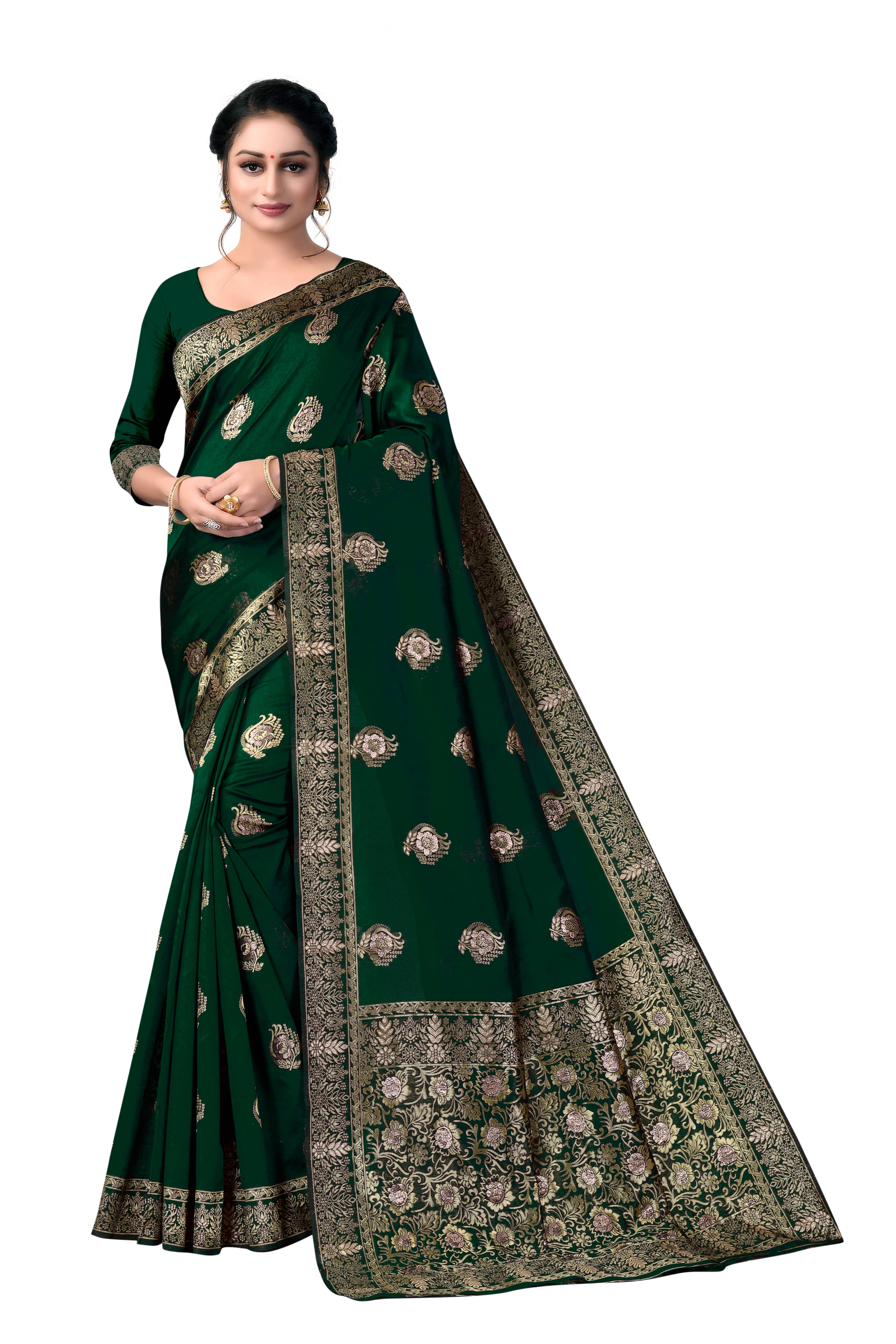     			VEDANT VASTRAM Art Silk Woven Design Regular Saree With Unstitched Blouse Piece ( Green )