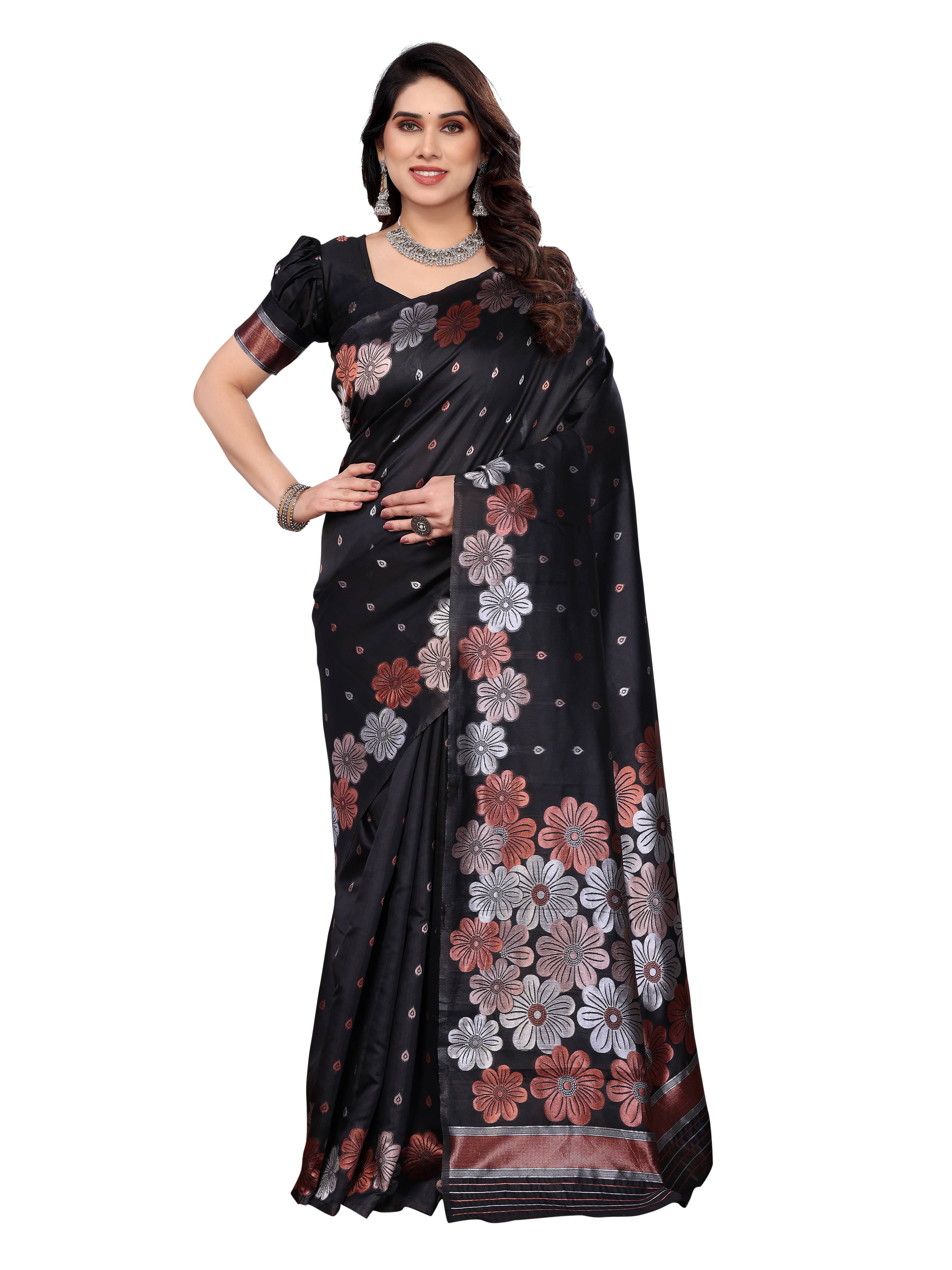     			VEDANT VASTRAM Art Silk Woven Design Regular Saree With Unstitched Blouse Piece ( Black )