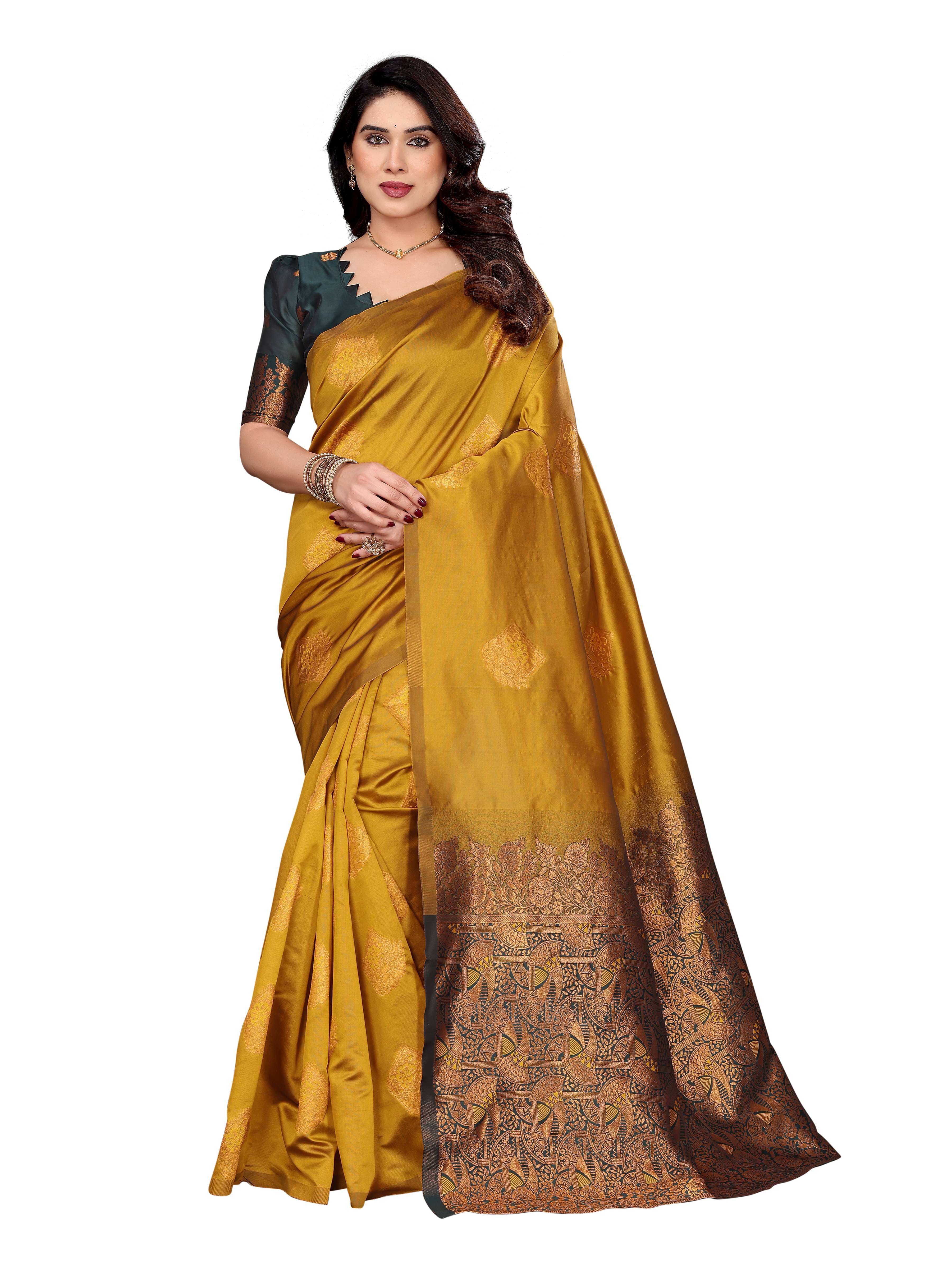     			VEDANT VASTRAM Art Silk Woven Design Regular Saree With Unstitched Blouse Piece ( Mustard )
