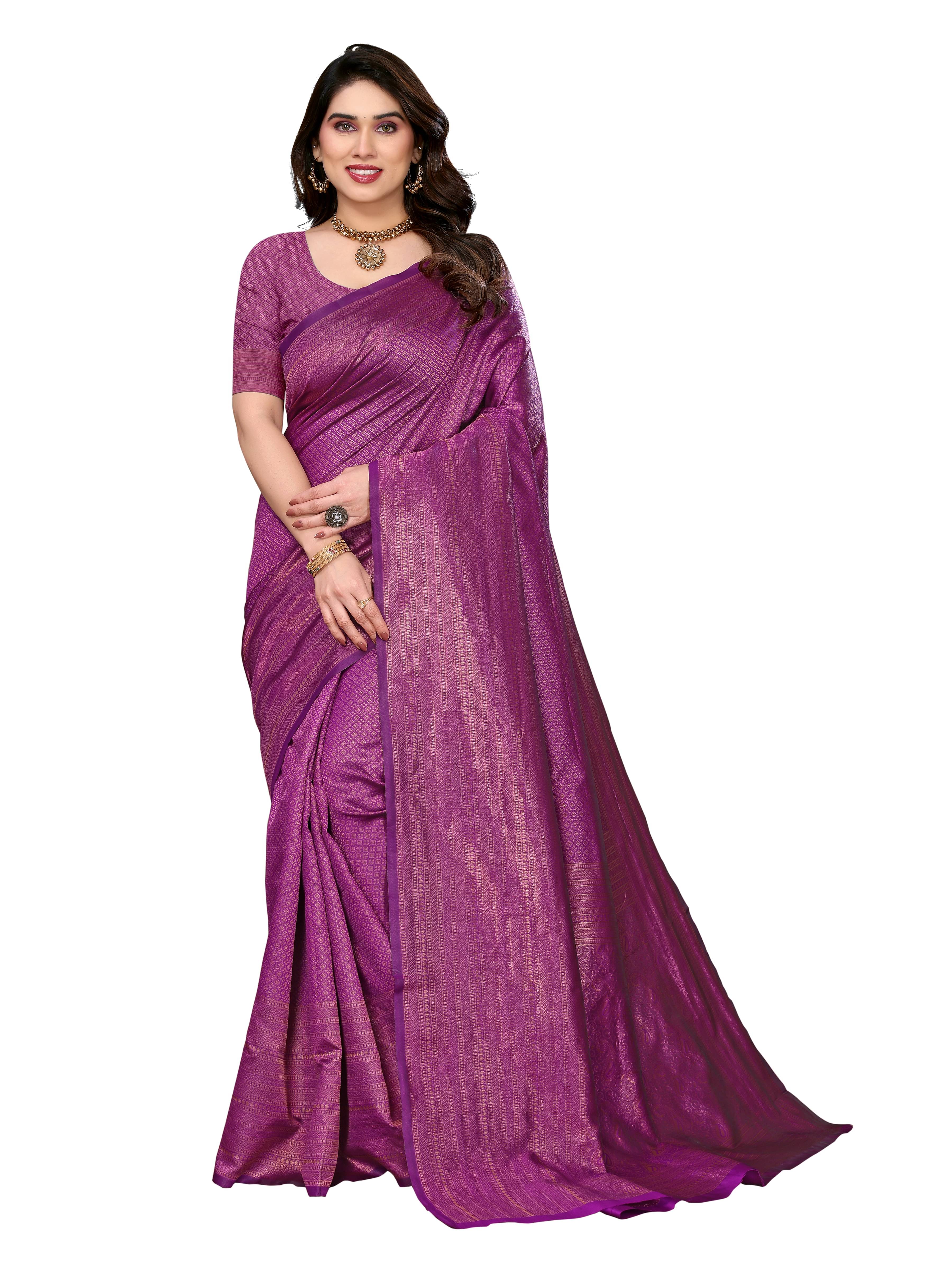     			VEDANT VASTRAM Art Silk Woven Design Regular Saree With Unstitched Blouse Piece ( Purple )