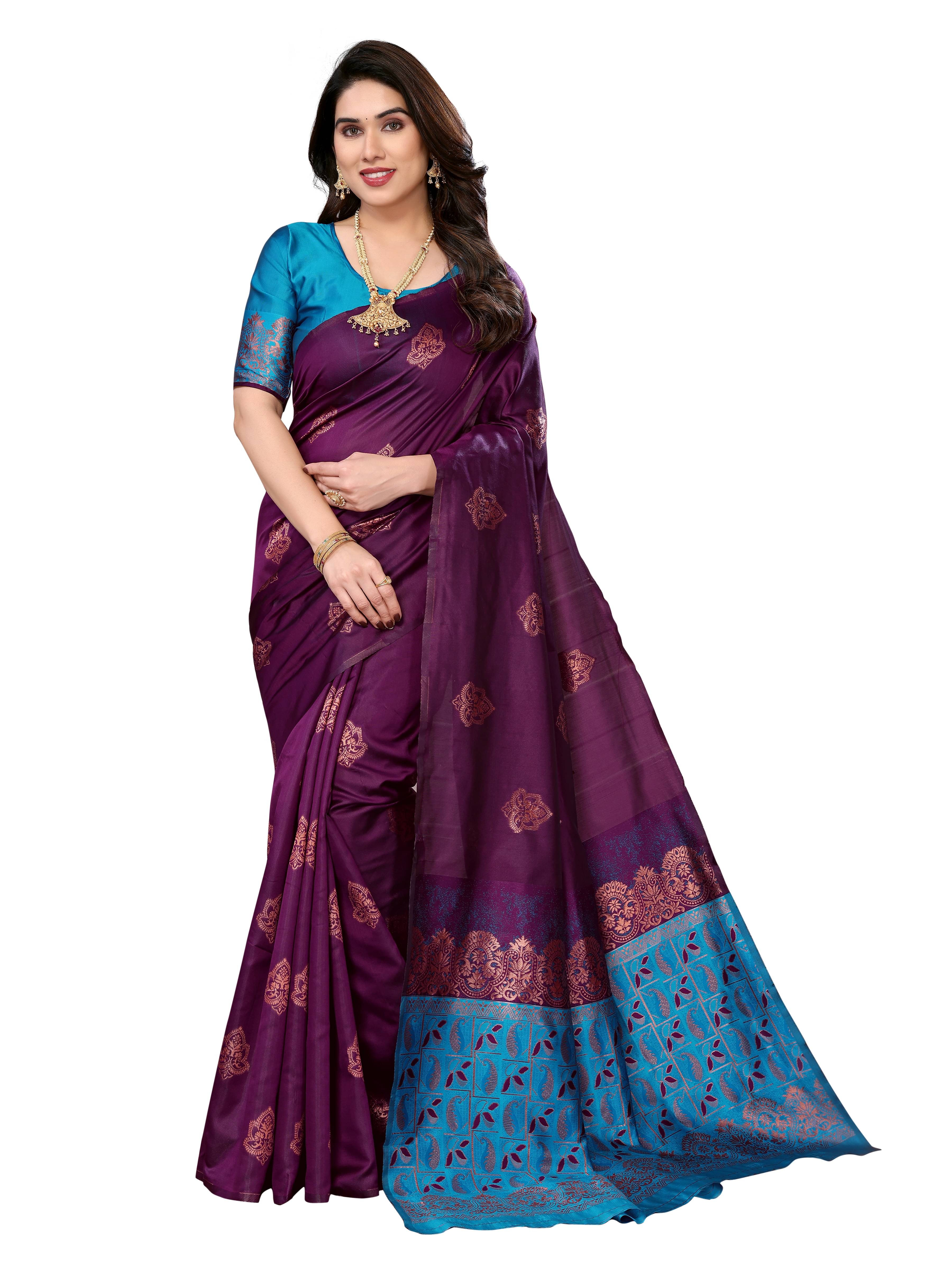     			VEDANT VASTRAM Art Silk Woven Design Regular Saree With Unstitched Blouse Piece ( Wine )