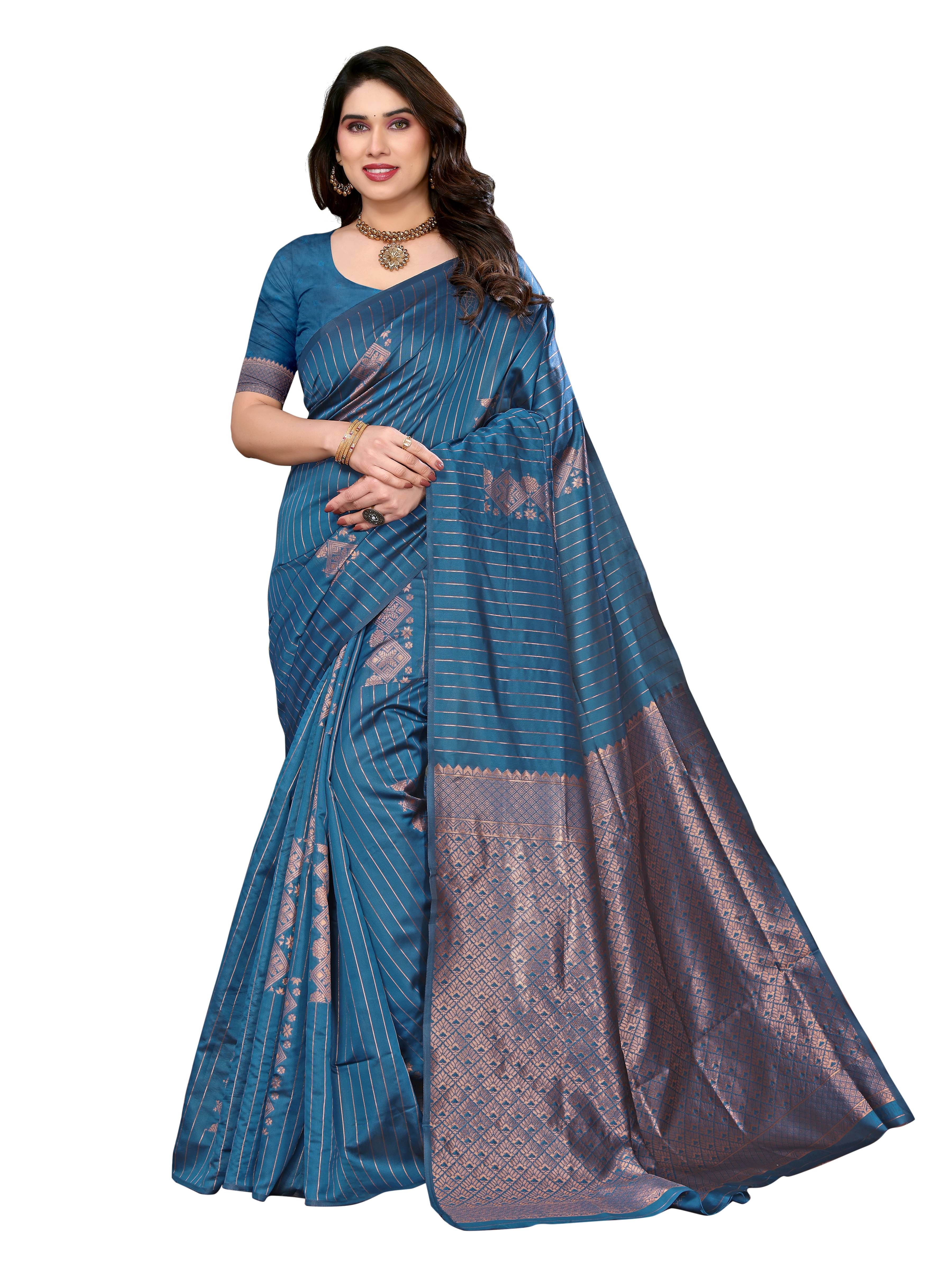 VEDANT VASTRAM Art Silk Woven Design Regular Saree With Unstitched Blouse Piece ( Turquoise )     			VEDANT VASTRAM Art Silk Woven Design Regular Saree With Unstitched Blouse Piece ( Turquoise )