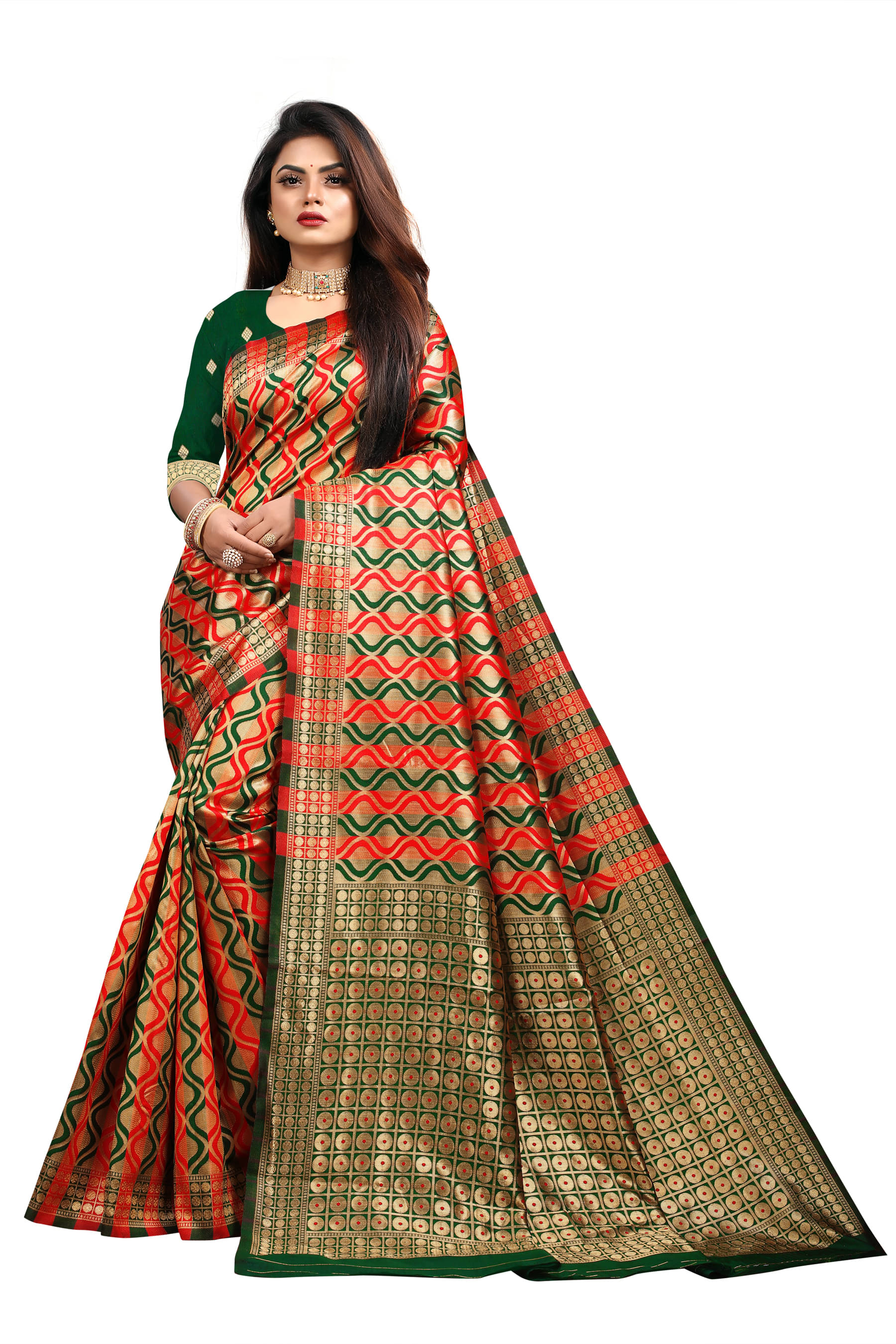     			VEDANT VASTRAM Art Silk Woven Design Regular Saree With Unstitched Blouse Piece ( Green )