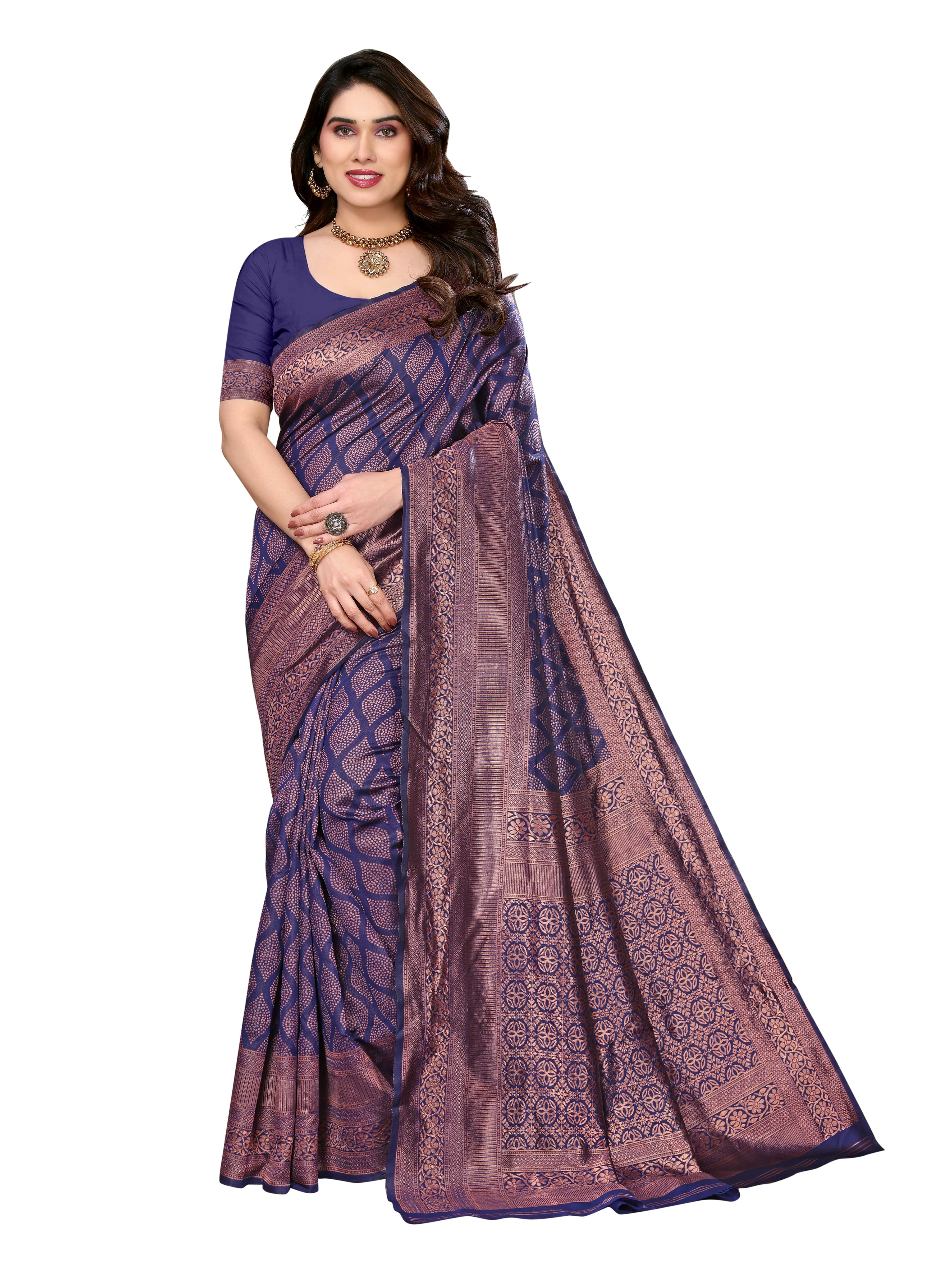     			VEDANT VASTRAM Art Silk Woven Design Regular Saree With Unstitched Blouse Piece ( Navy Blue )