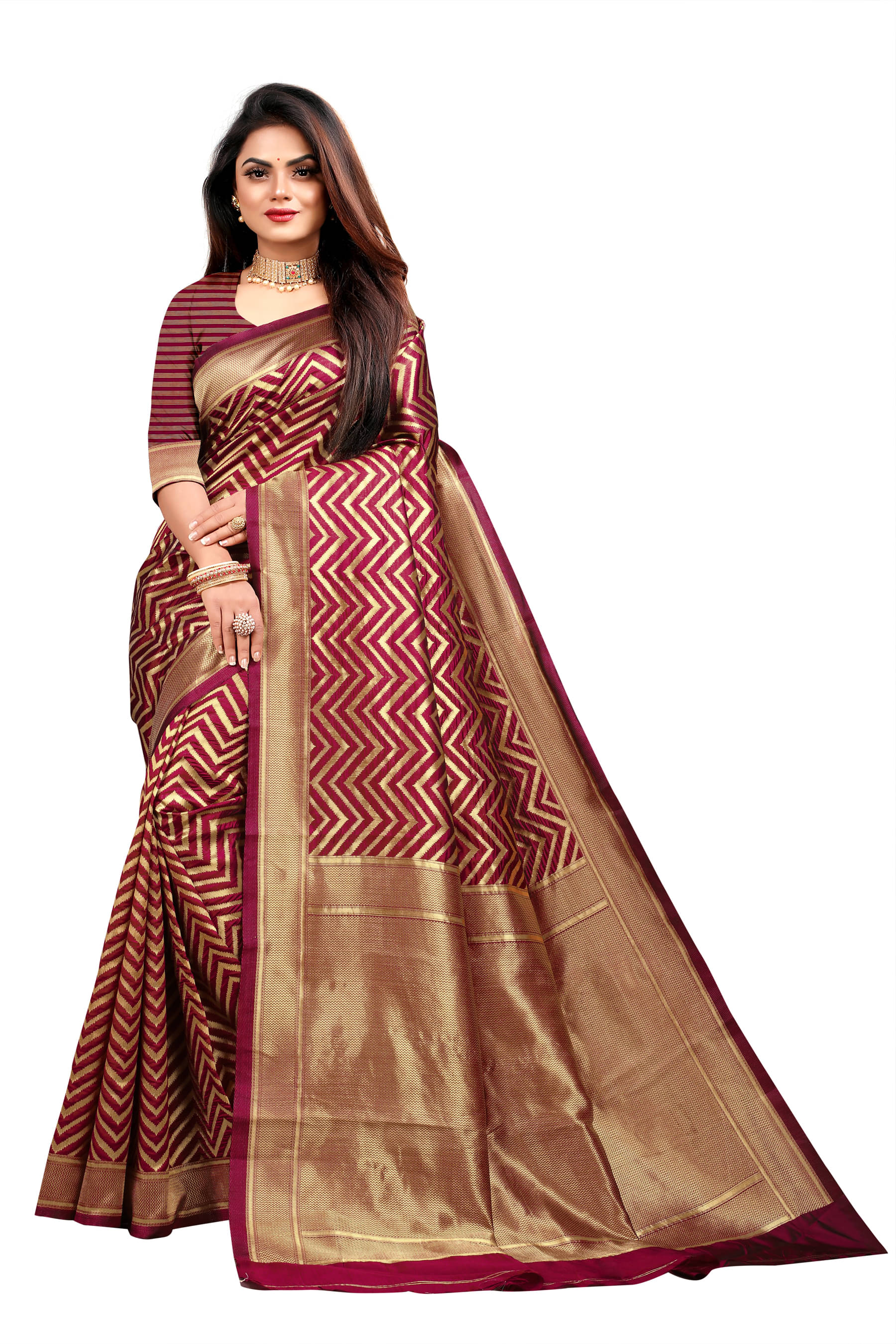     			VEDANT VASTRAM Art Silk Woven Design Regular Saree With Unstitched Blouse Piece ( Maroon )