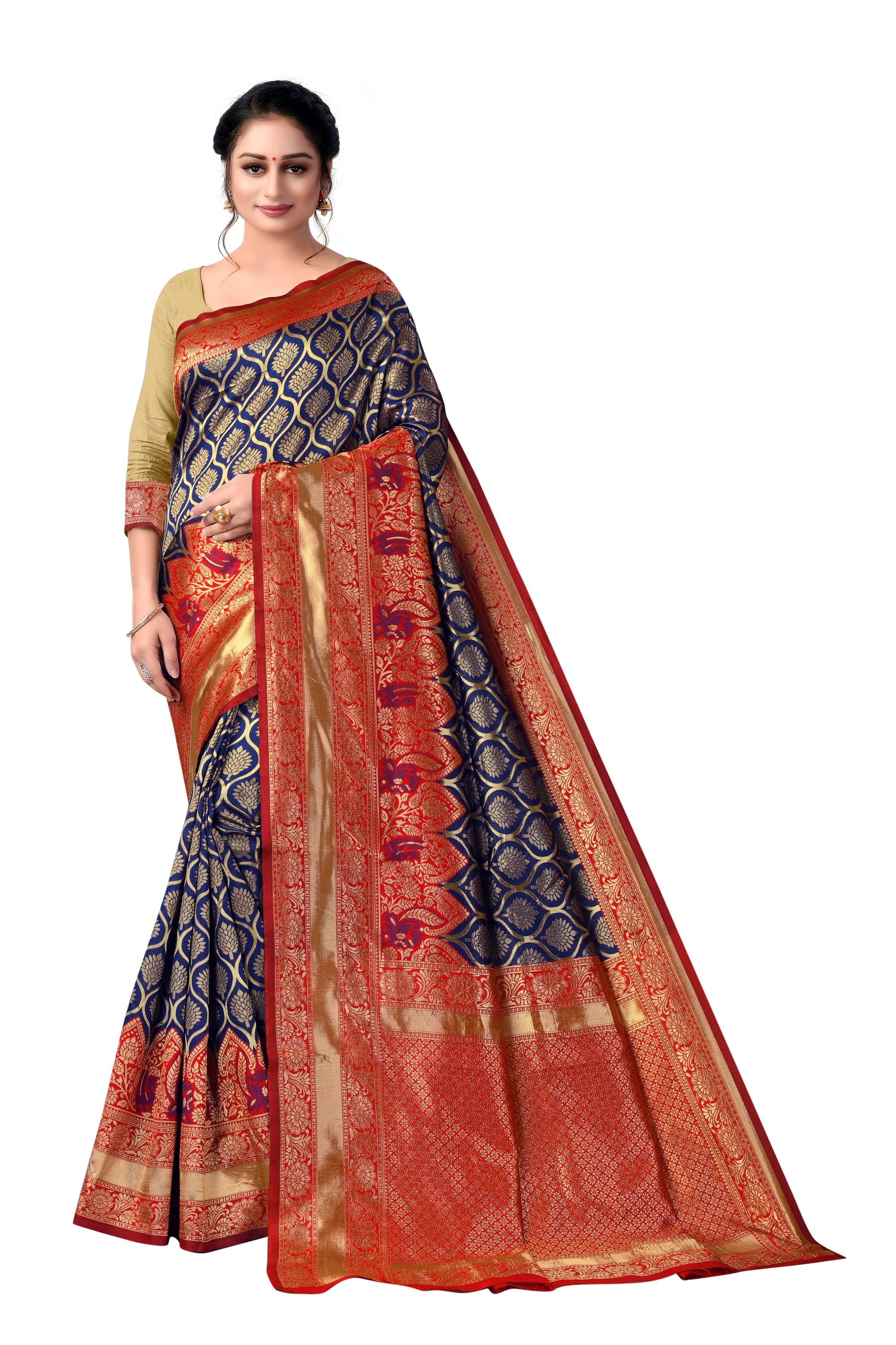 VEDANT VASTRAM Art Silk Woven Design Regular Saree With Unstitched Blouse Piece ( Navy Blue ) VEDANT VASTRAM Art Silk Woven Design Regular Saree With Unstitched Blouse Piece ( Navy Blue )