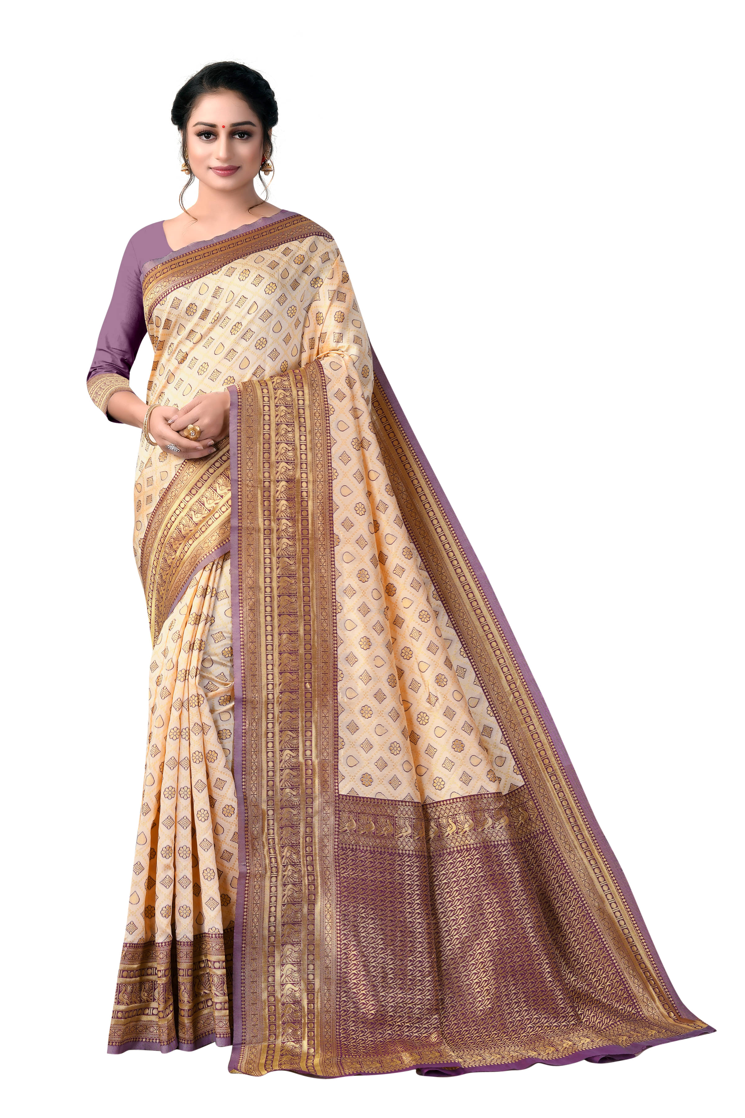     			VEDANT VASTRAM Art Silk Woven Design Regular Saree With Unstitched Blouse Piece ( Cream )