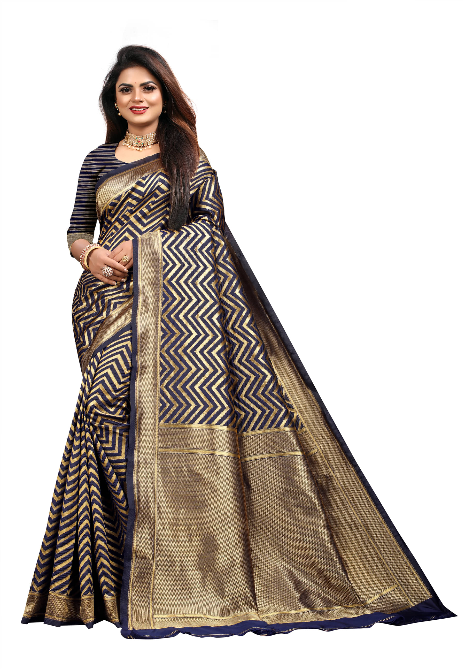     			VEDANT VASTRAM Art Silk Woven Design Regular Saree With Unstitched Blouse Piece ( Navy Blue )