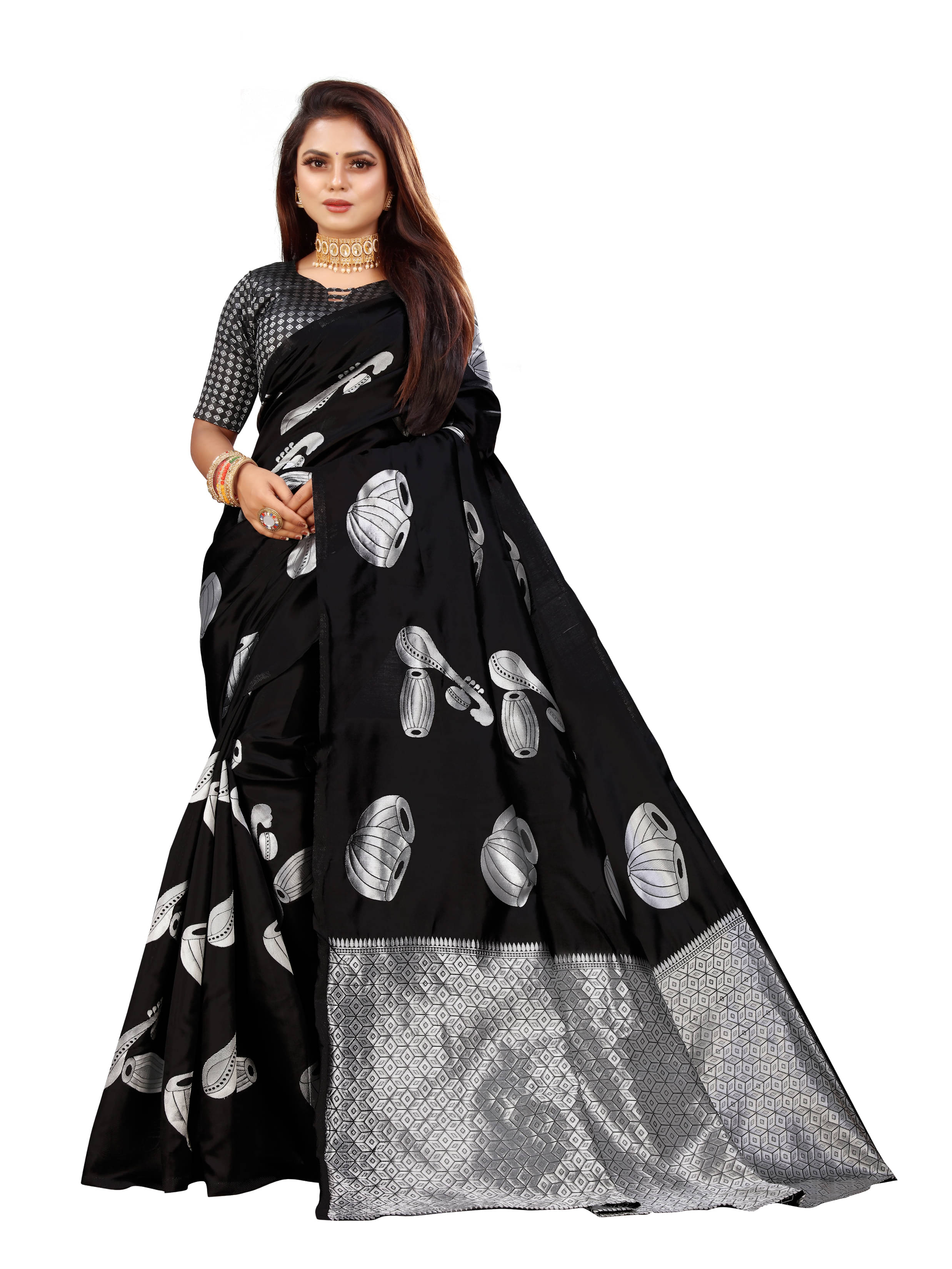     			VEDANT VASTRAM Art Silk Woven Design Regular Saree With Unstitched Blouse Piece ( Black )