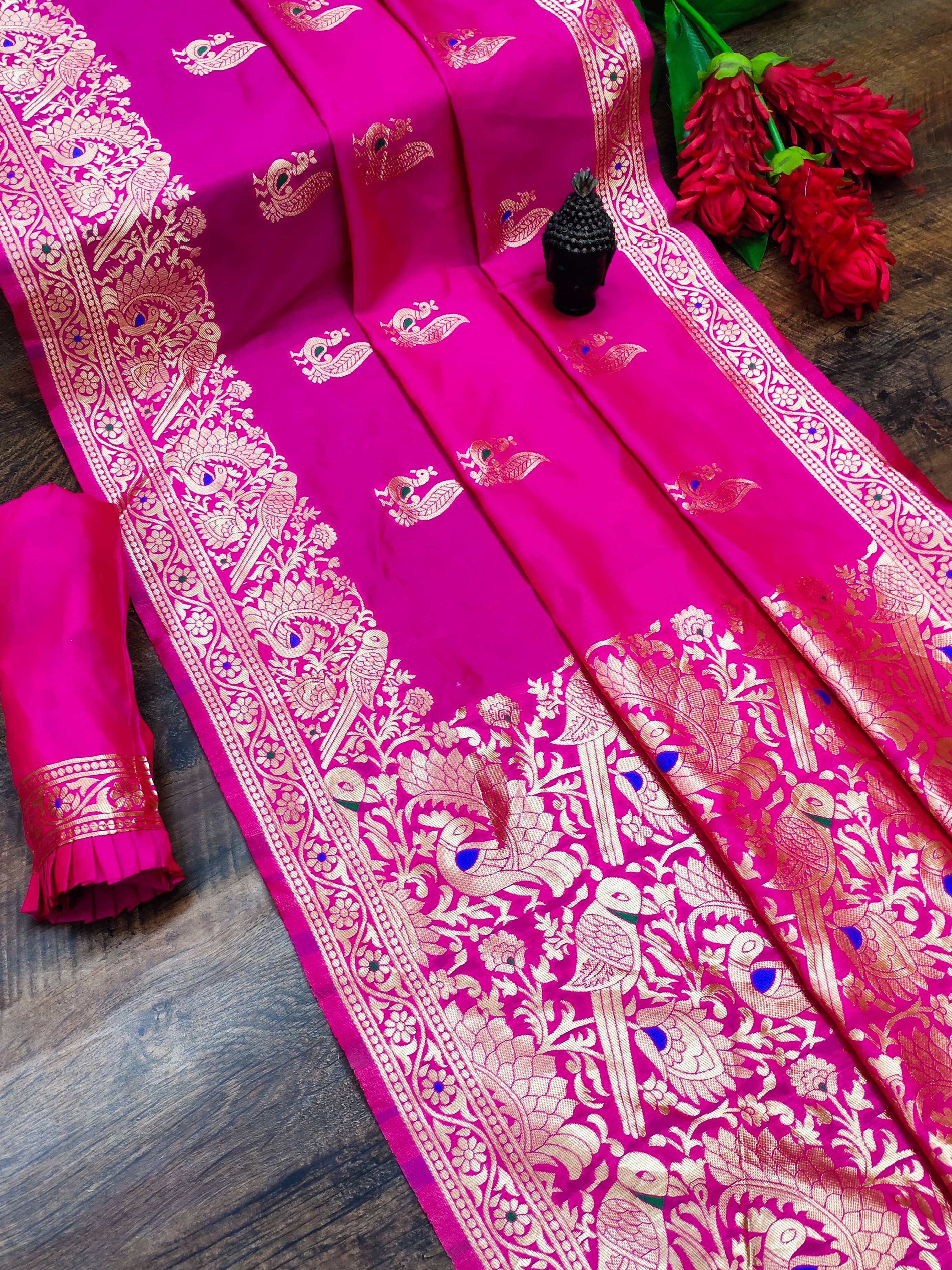 VEDANT VASTRAM Art Silk Woven Design Regular Saree With Unstitched Blouse Piece ( Pink ) VEDANT VASTRAM Art Silk Woven Design Regular Saree With Unstitched Blouse Piece ( Pink )