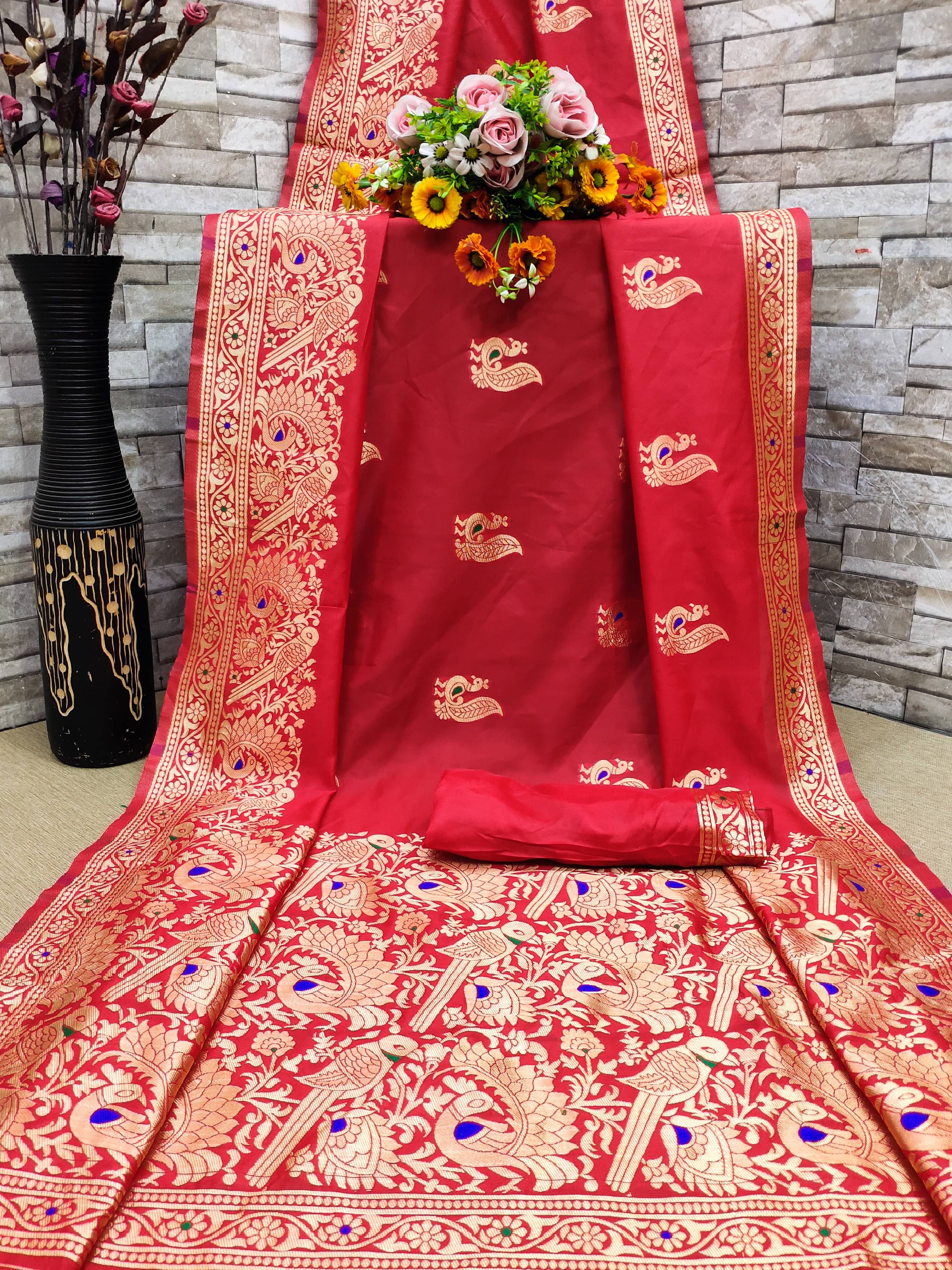     			VEDANT VASTRAM Art Silk Woven Design Regular Saree With Unstitched Blouse Piece ( Red )