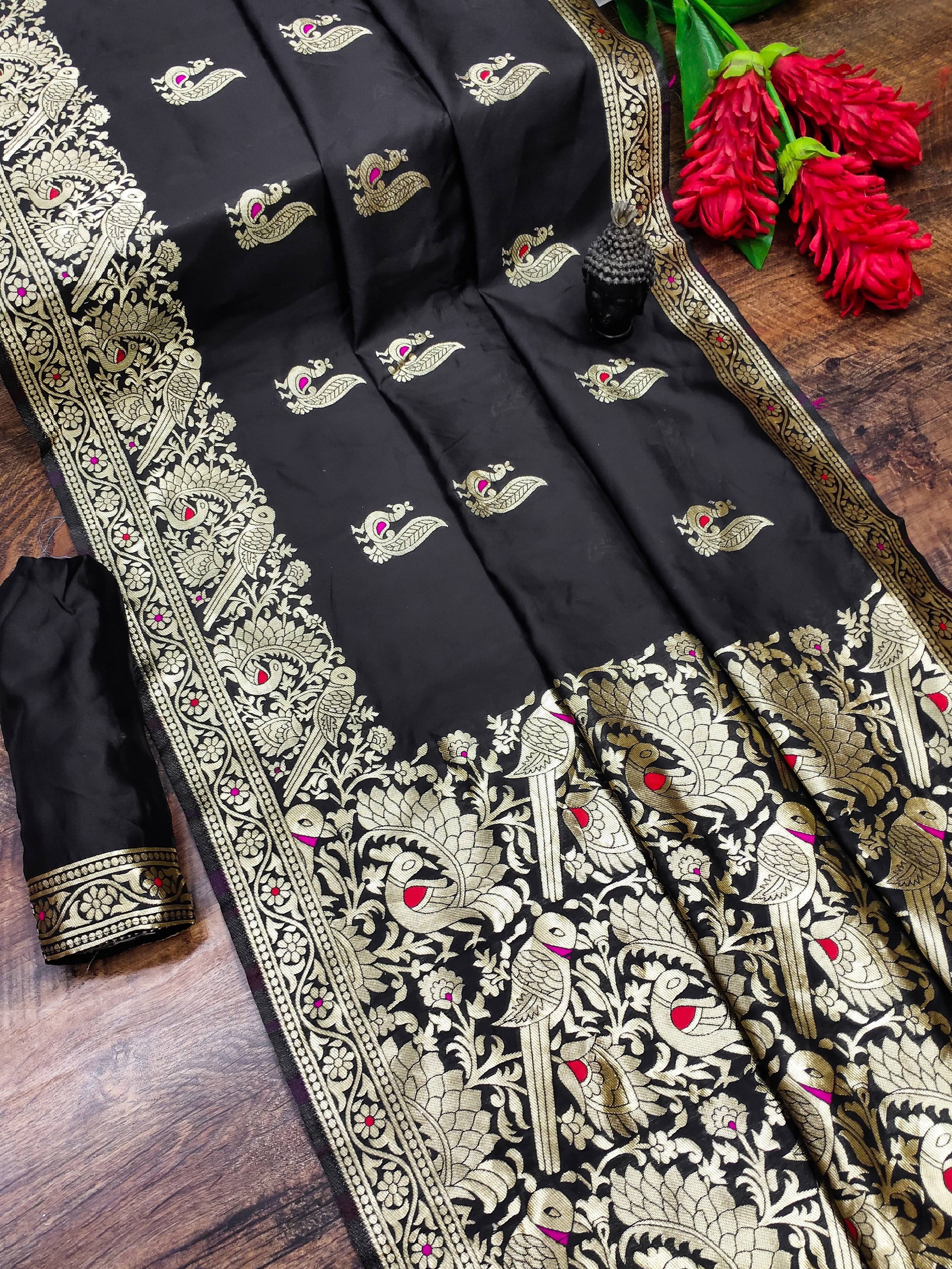     			VEDANT VASTRAM Art Silk Woven Design Regular Saree With Unstitched Blouse Piece ( Black )