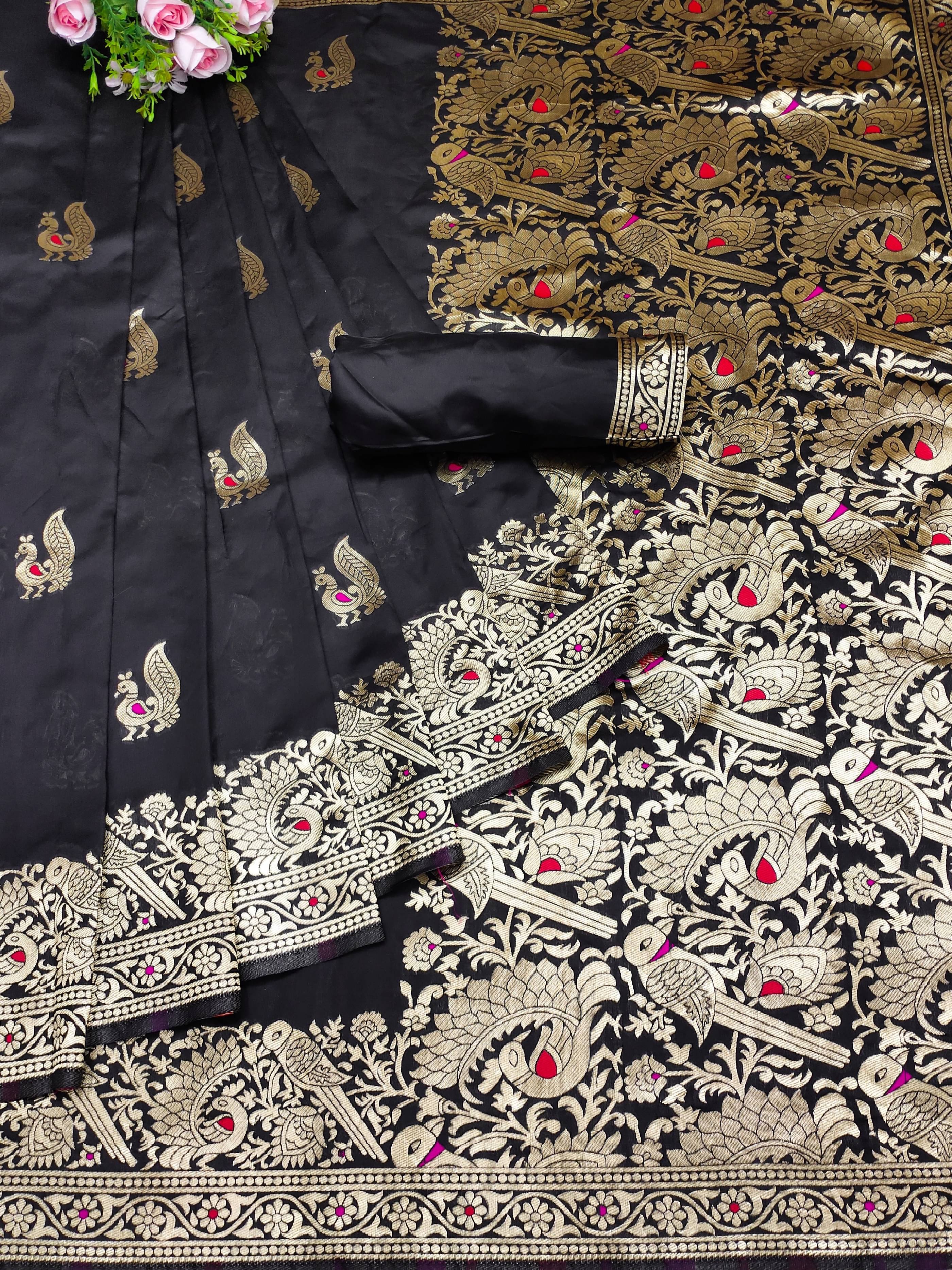 VEDANT VASTRAM Art Silk Woven Design Regular Saree With Unstitched Blouse Piece ( Black ) VEDANT VASTRAM Art Silk Woven Design Regular Saree With Unstitched Blouse Piece ( Black )