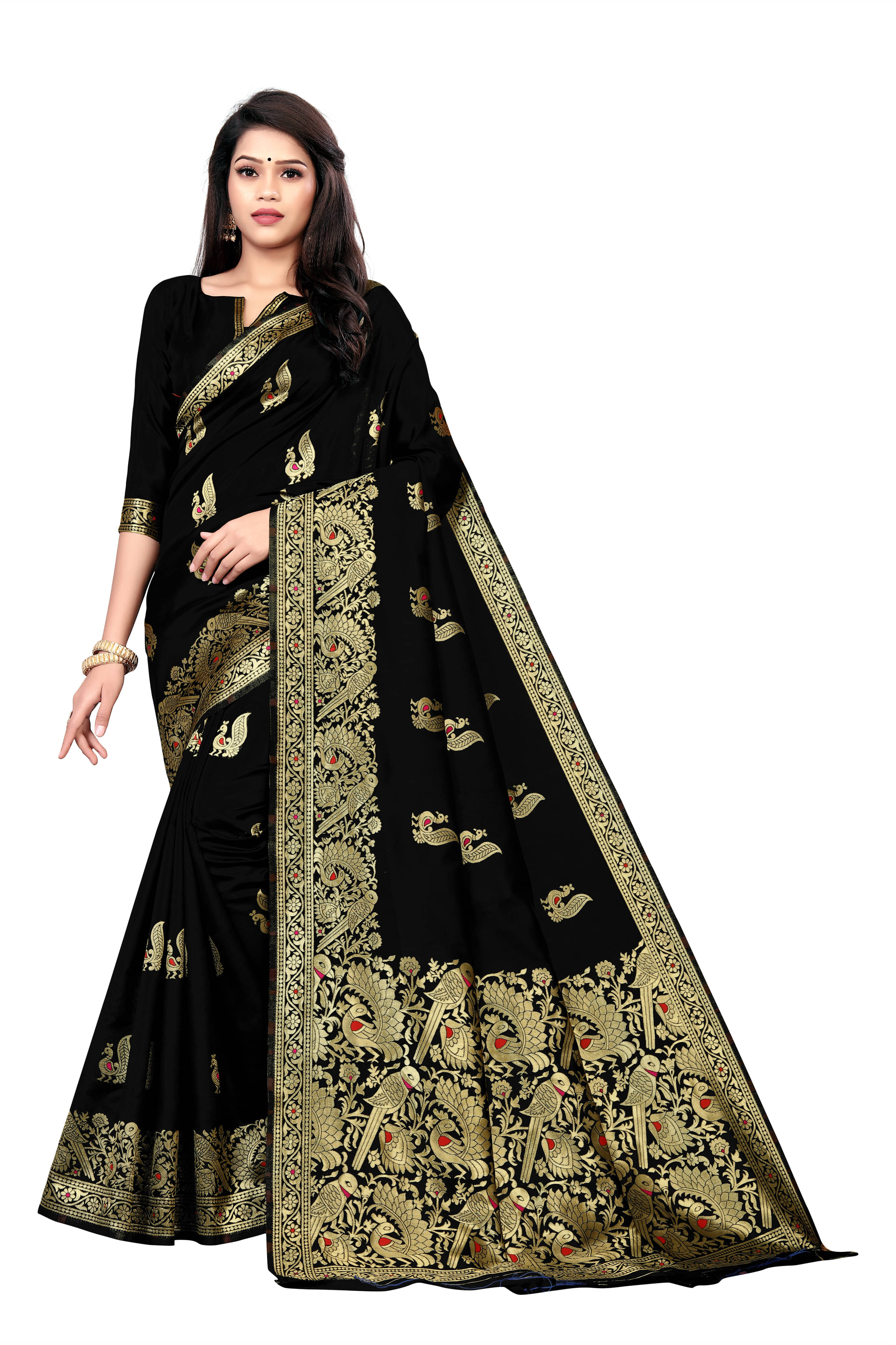 VEDANT VASTRAM Art Silk Woven Design Regular Saree With Unstitched Blouse Piece ( Black ) VEDANT VASTRAM Art Silk Woven Design Regular Saree With Unstitched Blouse Piece ( Black )