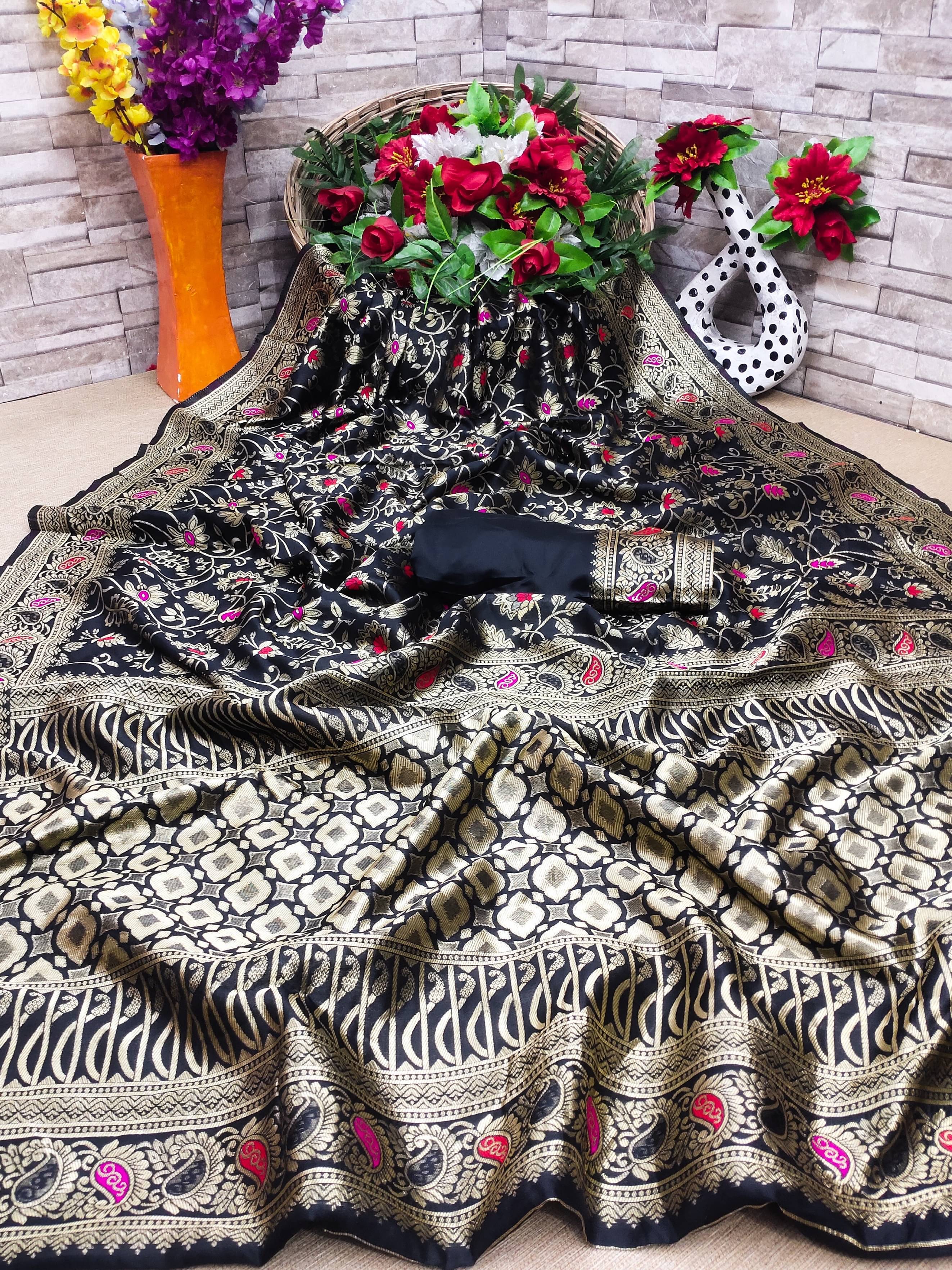     			VEDANT VASTRAM Art Silk Woven Design Regular Saree With Unstitched Blouse Piece ( Black )