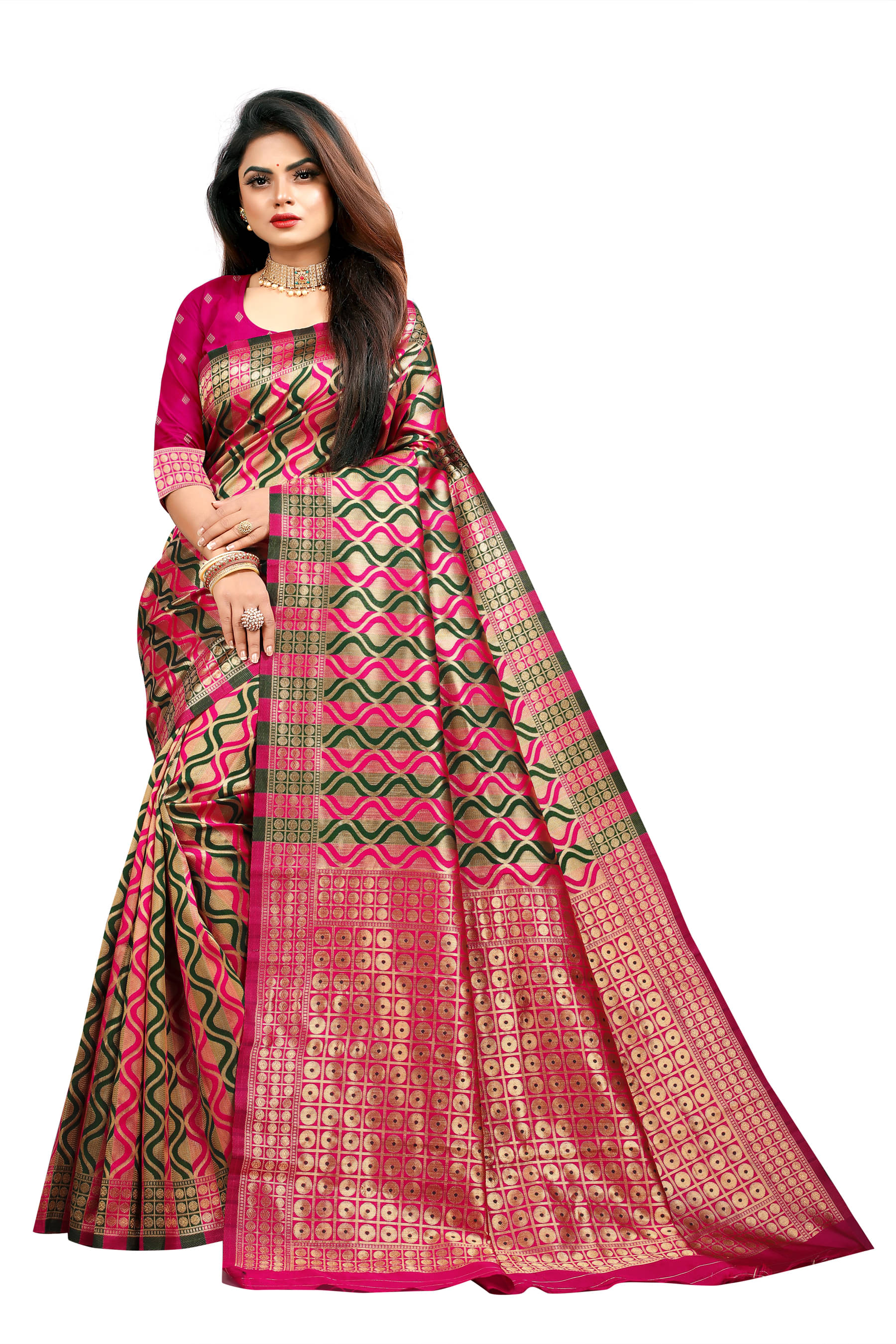     			VEDANT VASTRAM Art Silk Woven Design Regular Saree With Unstitched Blouse Piece ( Magenta )