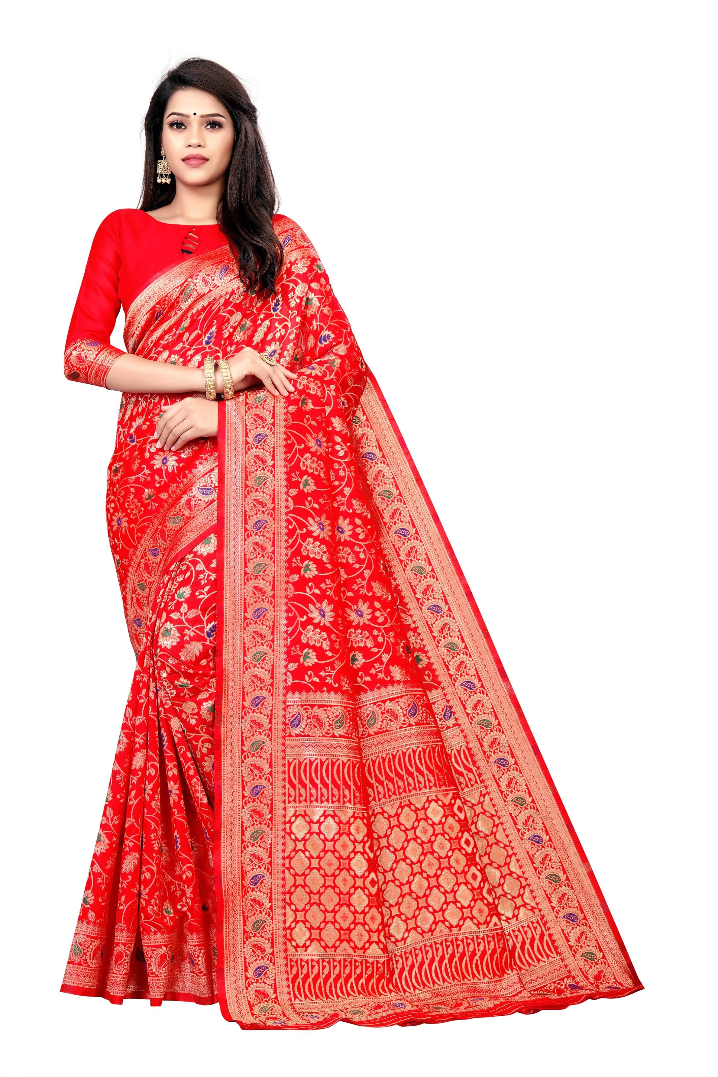 VEDANT VASTRAM Art Silk Woven Design Regular Saree With Unstitched Blouse Piece ( Red ) VEDANT VASTRAM Art Silk Woven Design Regular Saree With Unstitched Blouse Piece ( Red )