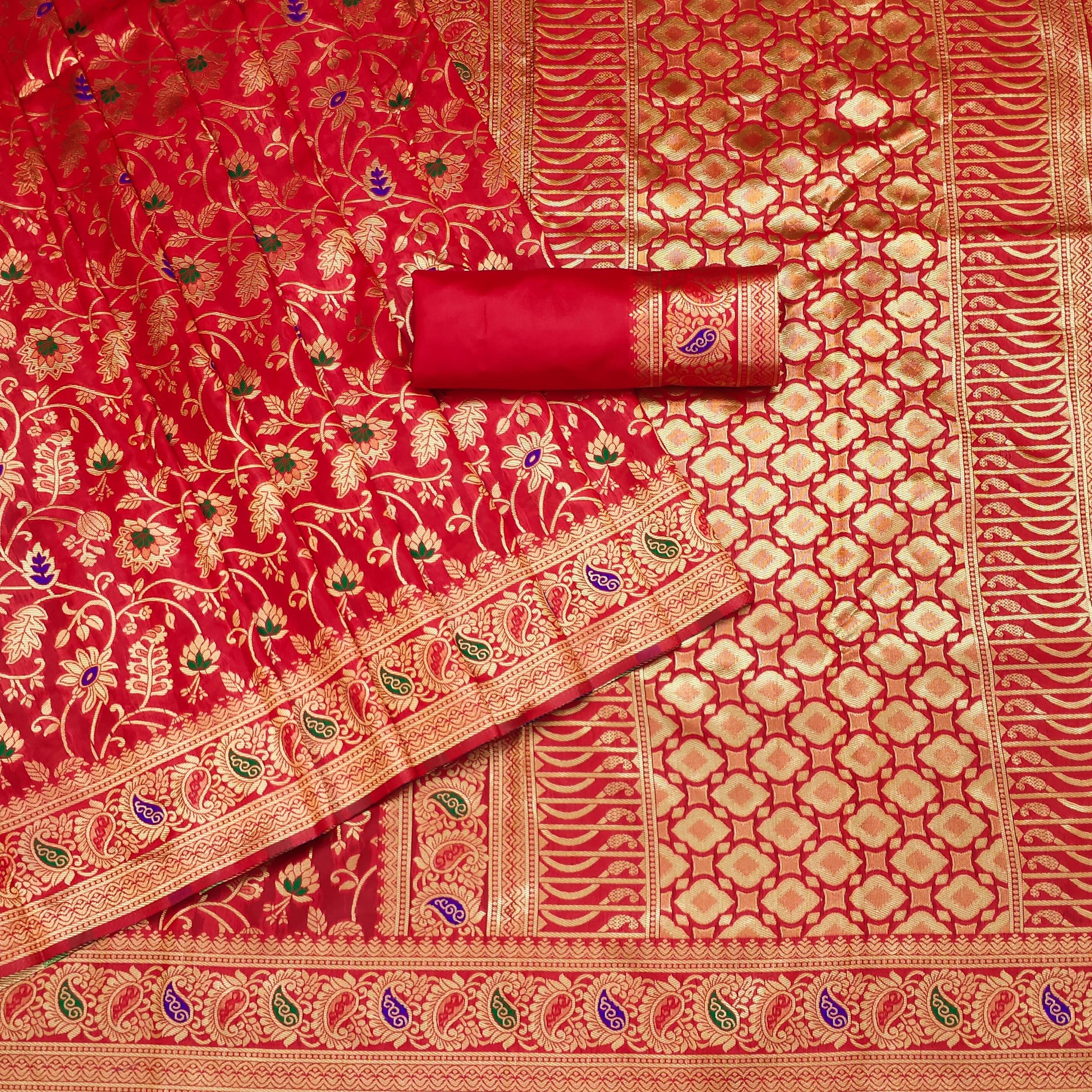 VEDANT VASTRAM Art Silk Woven Design Regular Saree With Unstitched Blouse Piece ( Red ) VEDANT VASTRAM Art Silk Woven Design Regular Saree With Unstitched Blouse Piece ( Red )
