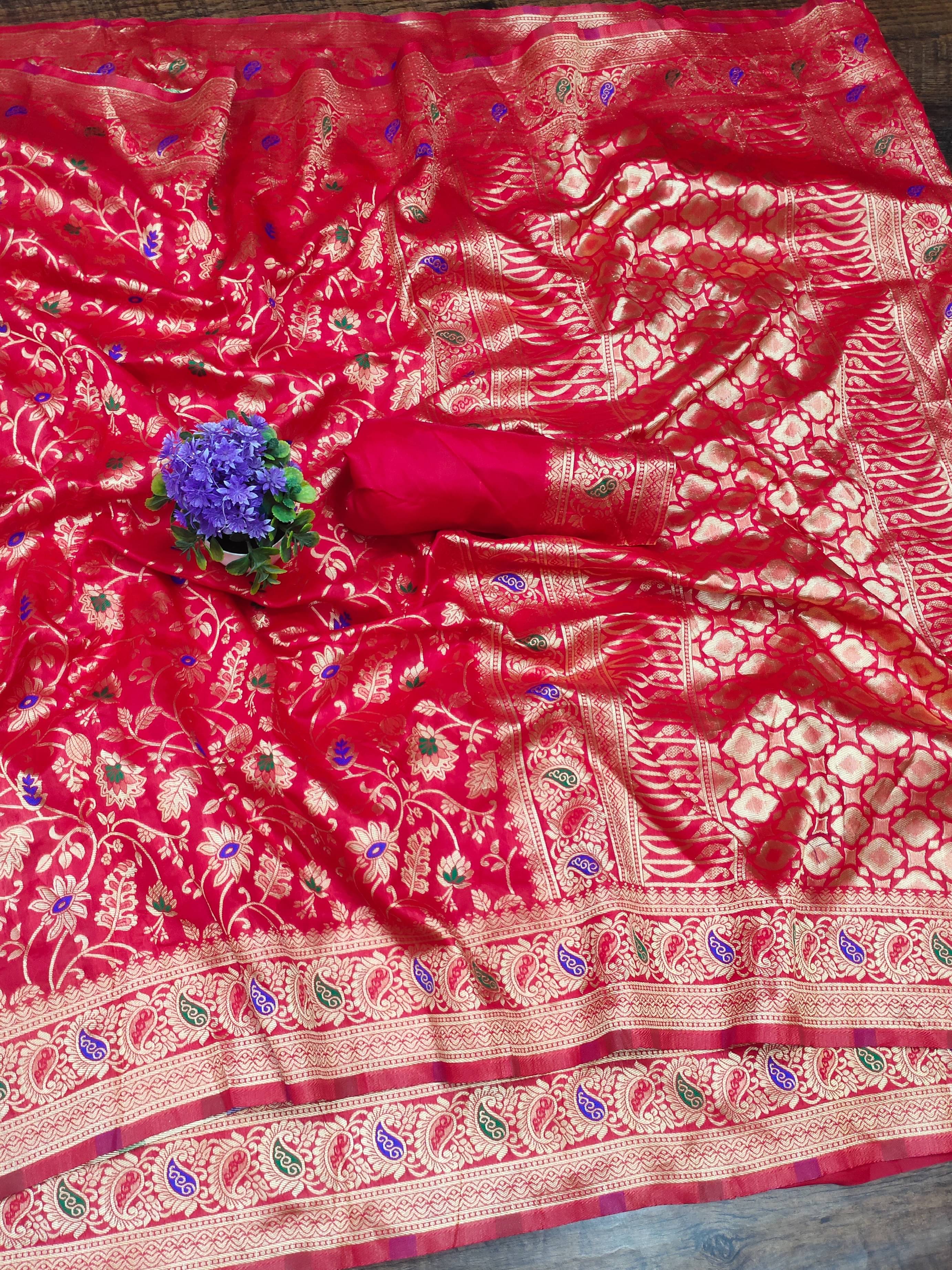 VEDANT VASTRAM Art Silk Woven Design Regular Saree With Unstitched Blouse Piece ( Red ) VEDANT VASTRAM Art Silk Woven Design Regular Saree With Unstitched Blouse Piece ( Red )