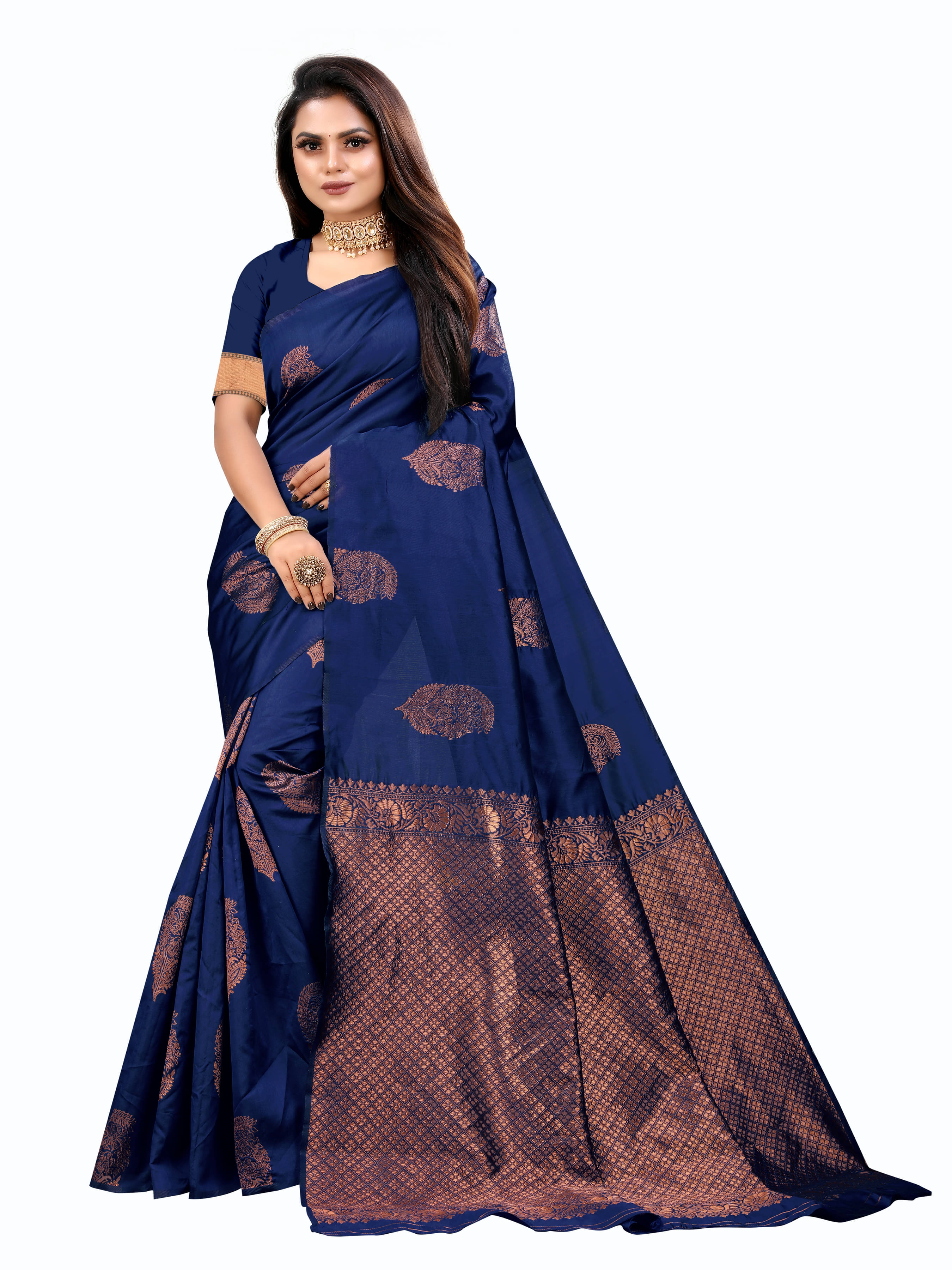 VEDANT VASTRAM Art Silk Woven Design Regular Saree With Unstitched Blouse Piece ( Navy Blue ) VEDANT VASTRAM Art Silk Woven Design Regular Saree With Unstitched Blouse Piece ( Navy Blue )