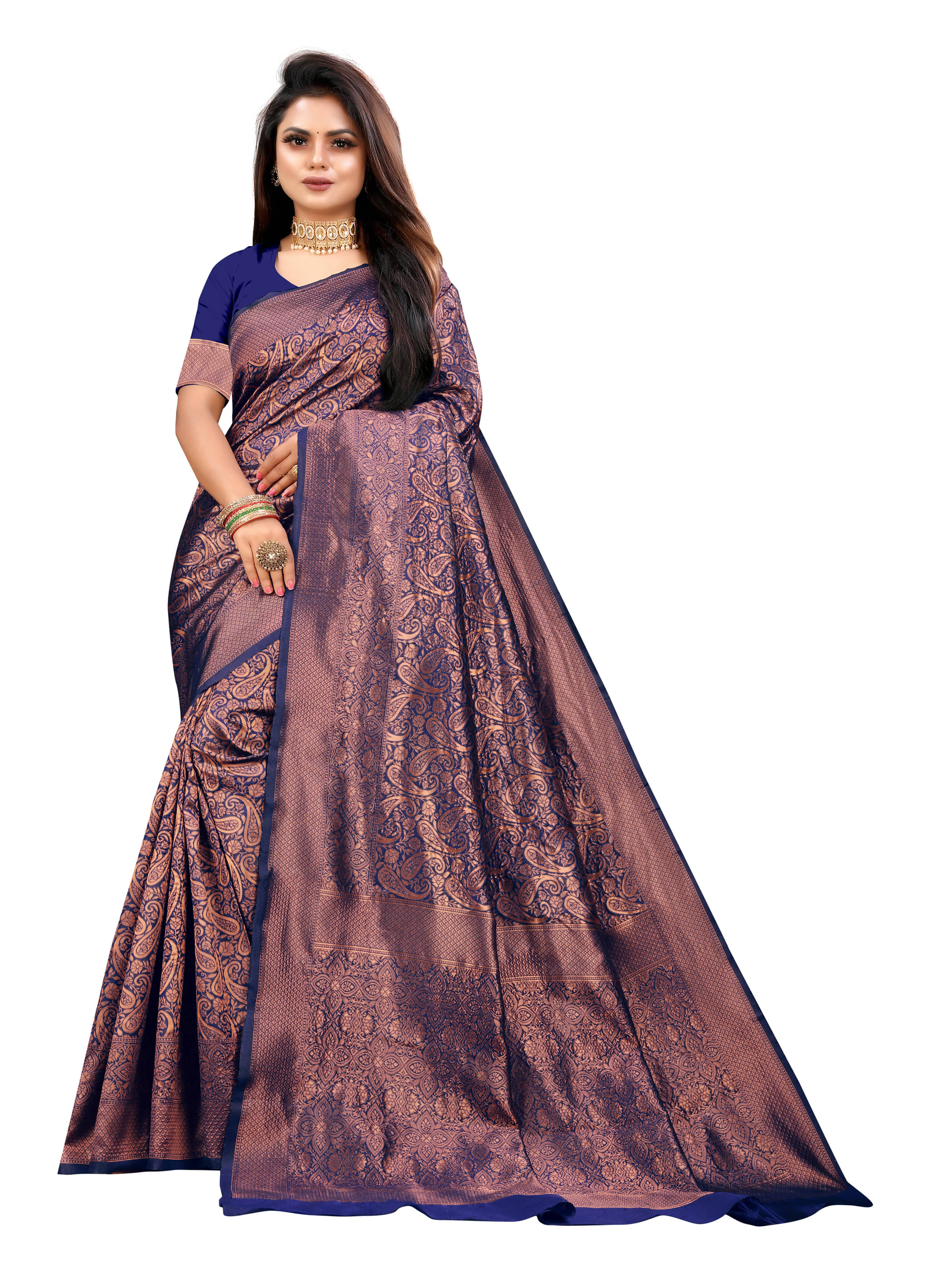     			VEDANT VASTRAM Art Silk Woven Design Regular Saree With Unstitched Blouse Piece ( Navy Blue )